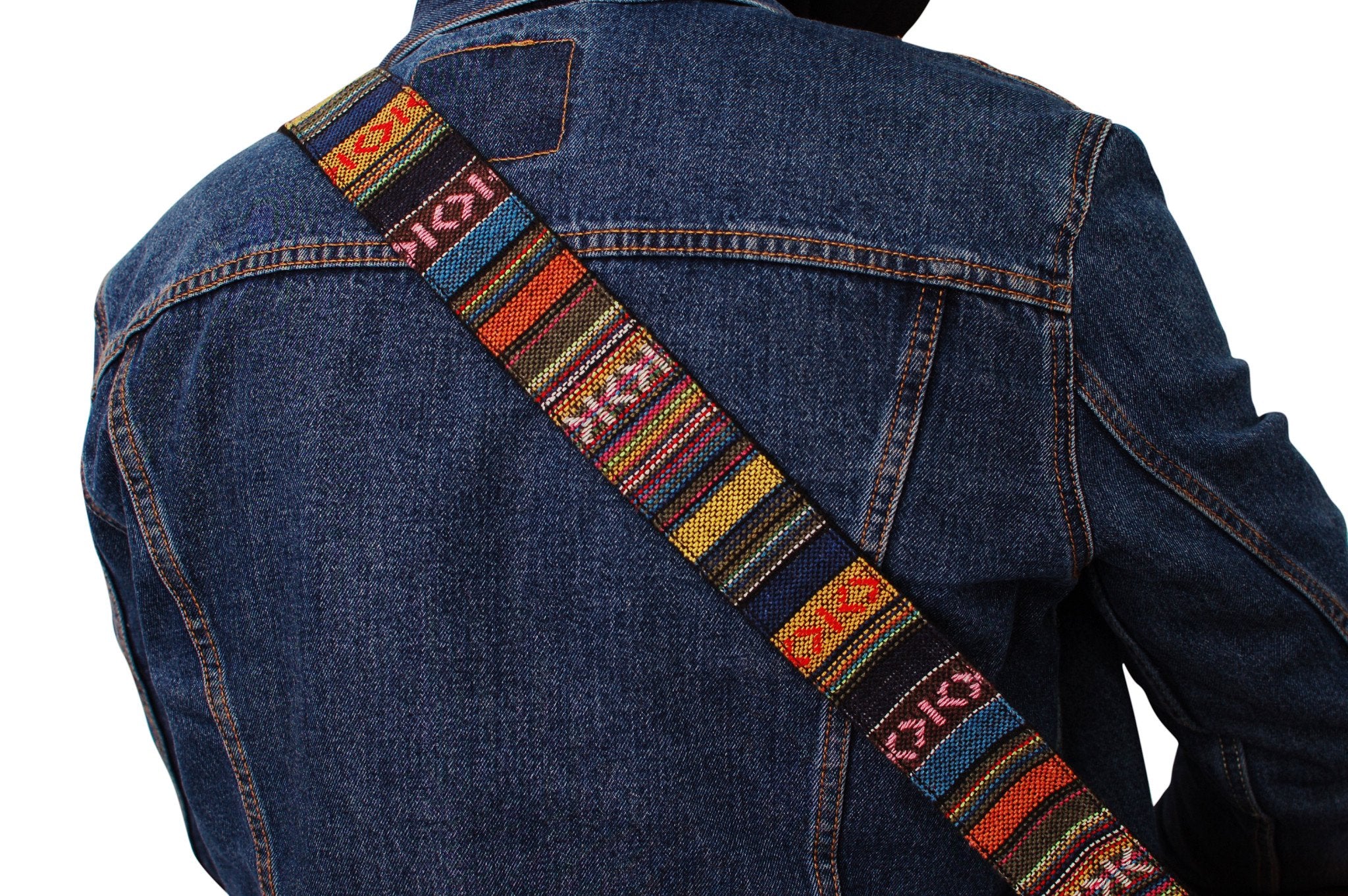 MUSIC FIRST Original Design, 2 inch width (5cm), Classic Country Style Yarn-dyed fabric & Genuine Leather Guitar Strap Electric