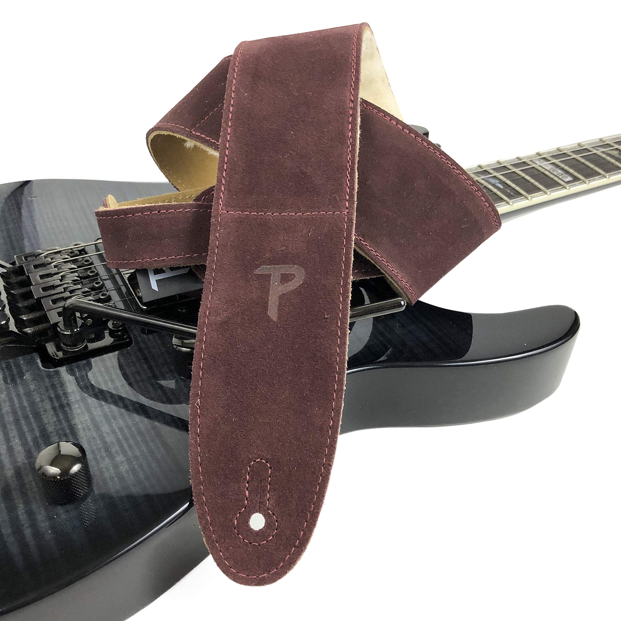 Perri's Leathers, Suede Guitar Strap, Sheepskin Pad, Burgundy, Anti-Slip, Classic, Suitable for Each Level, Standard Size, 41''