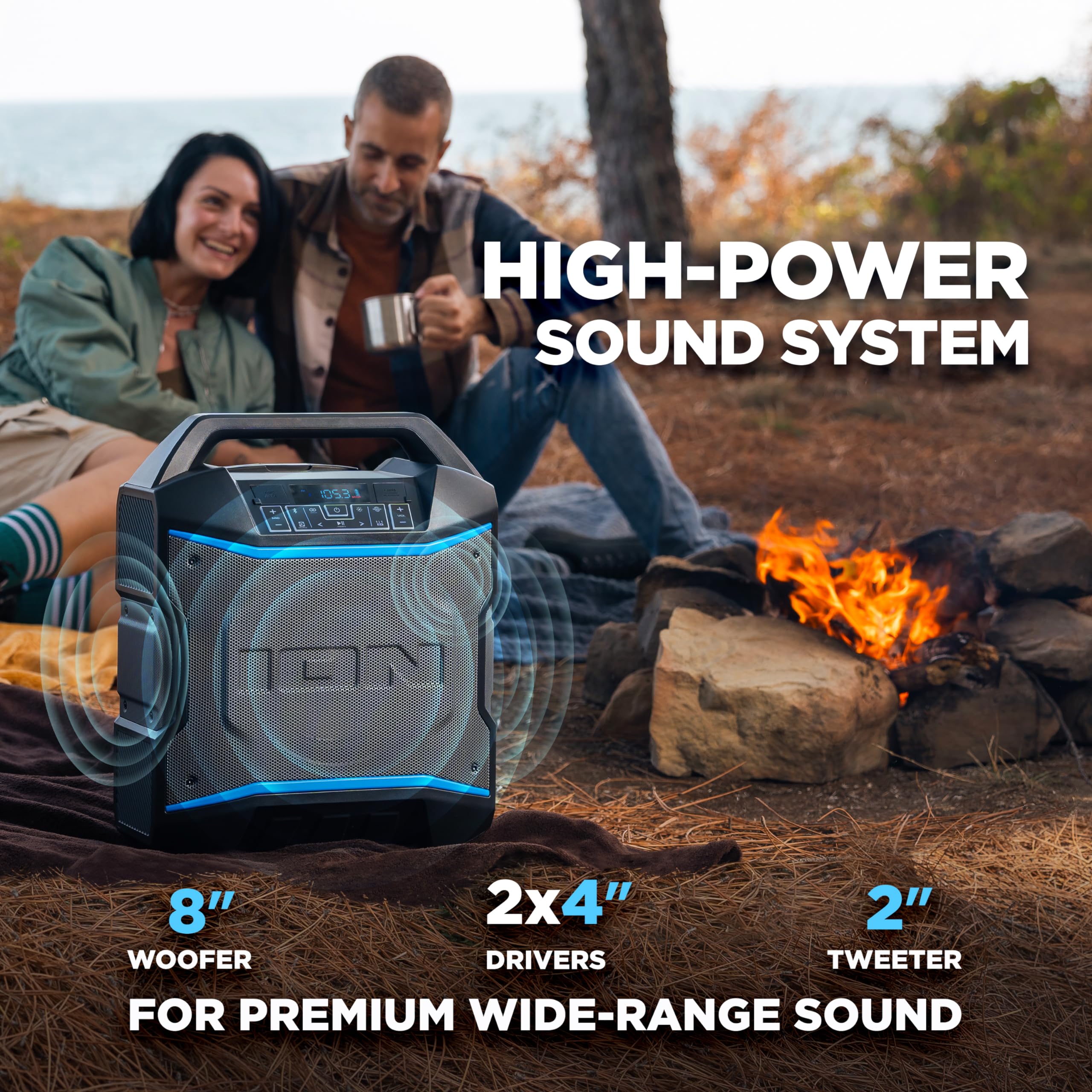 ION Block Rocker - Portable Bluetooth Outdoor Party Speaker with Karaoke Microphone, Battery, 4 Speakers, Radio, USB Port, App,