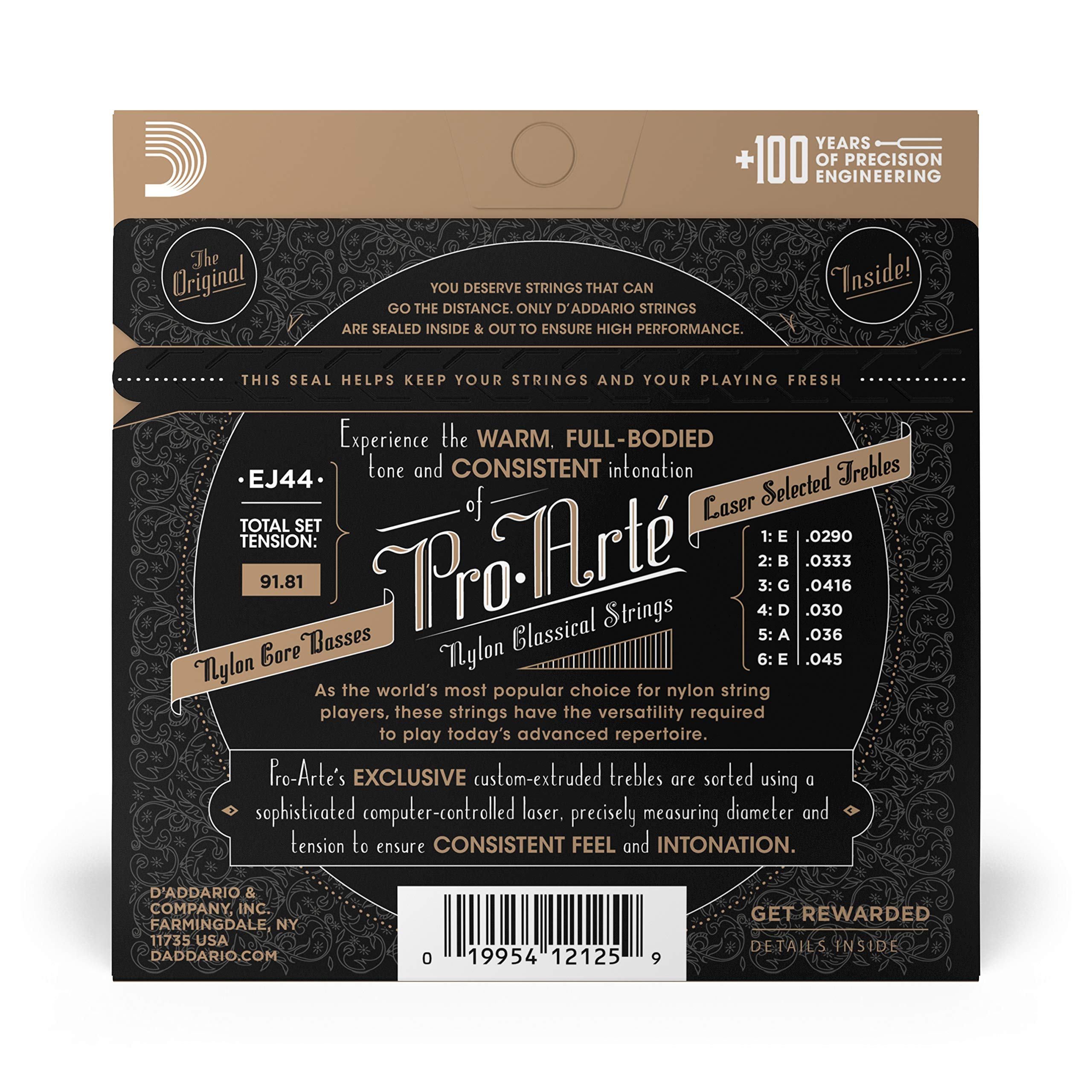 D'Addario Guitar Strings - Pro-Arte Classical Guitar Strings - EJ44 - Nylon Guitar Strings - Silver Plated Wound, Nylon Core - E