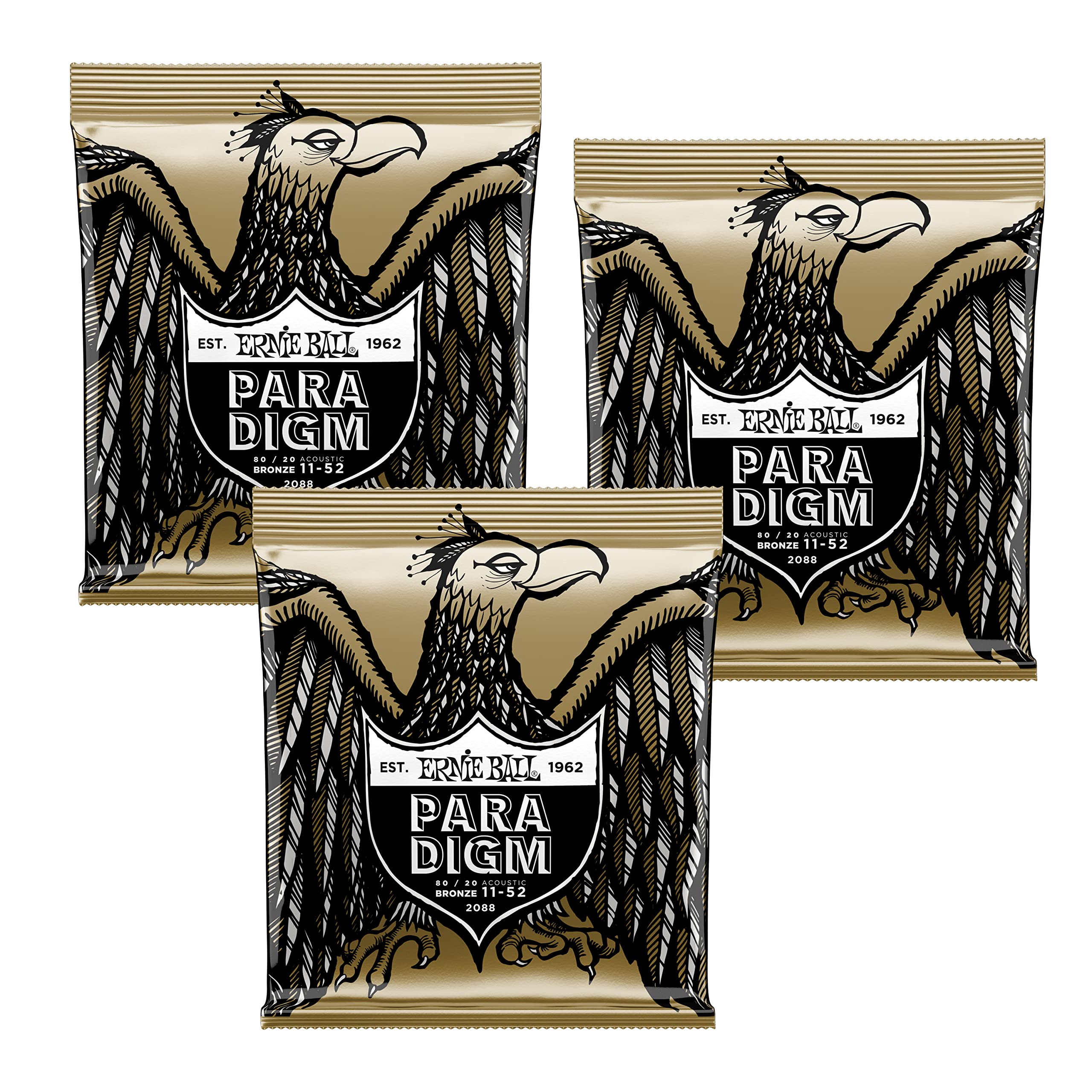 3 Pack Ernie Ball 2088 Paradigm 80/20 Bronze Acoustic Guitar Strings Light 11-52