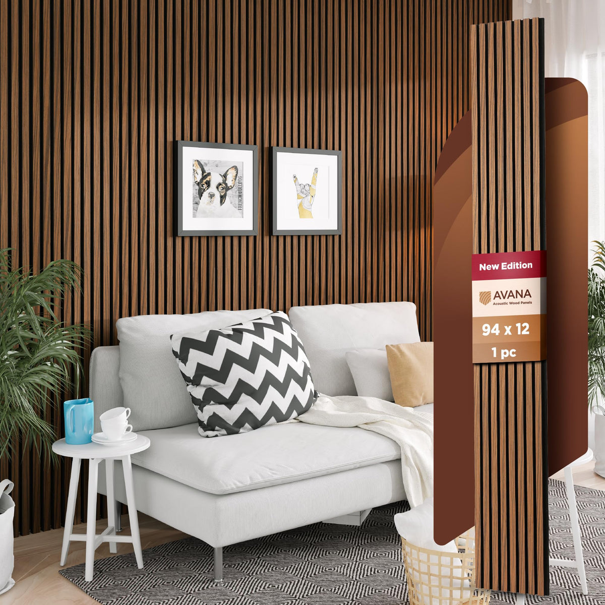 Avana Acoustic Wood Wall Panels - 94.4 X 12.6 Inch Walnut Acoustic Panels 1 Pc - Wall Panels For Interior Wall Decor For Homes,