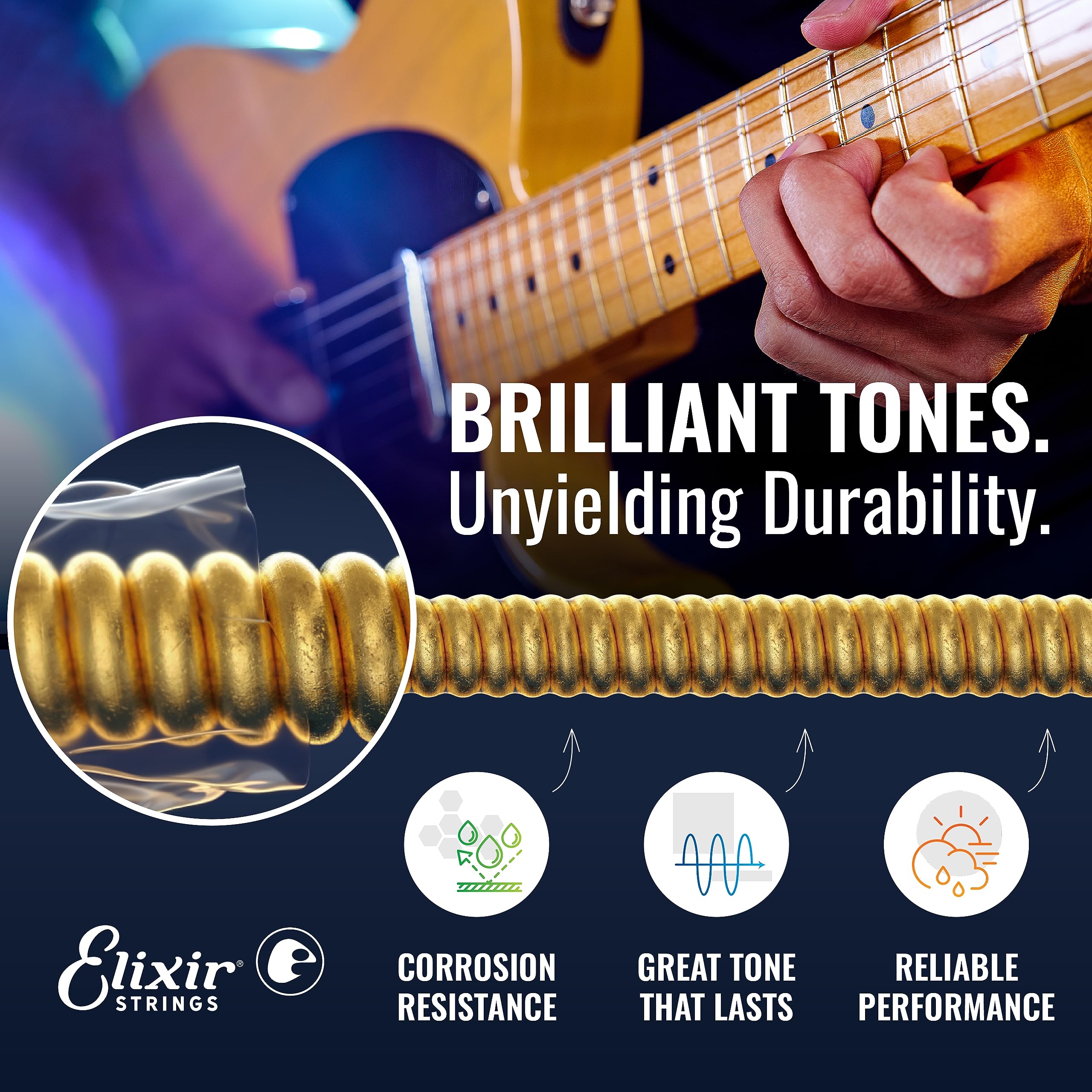 Elixir Strings, Electric Guitar Strings, Nickel Plated Steel with NANOWEB Coating, Longest-Lasting Bright Tone with Comfortable