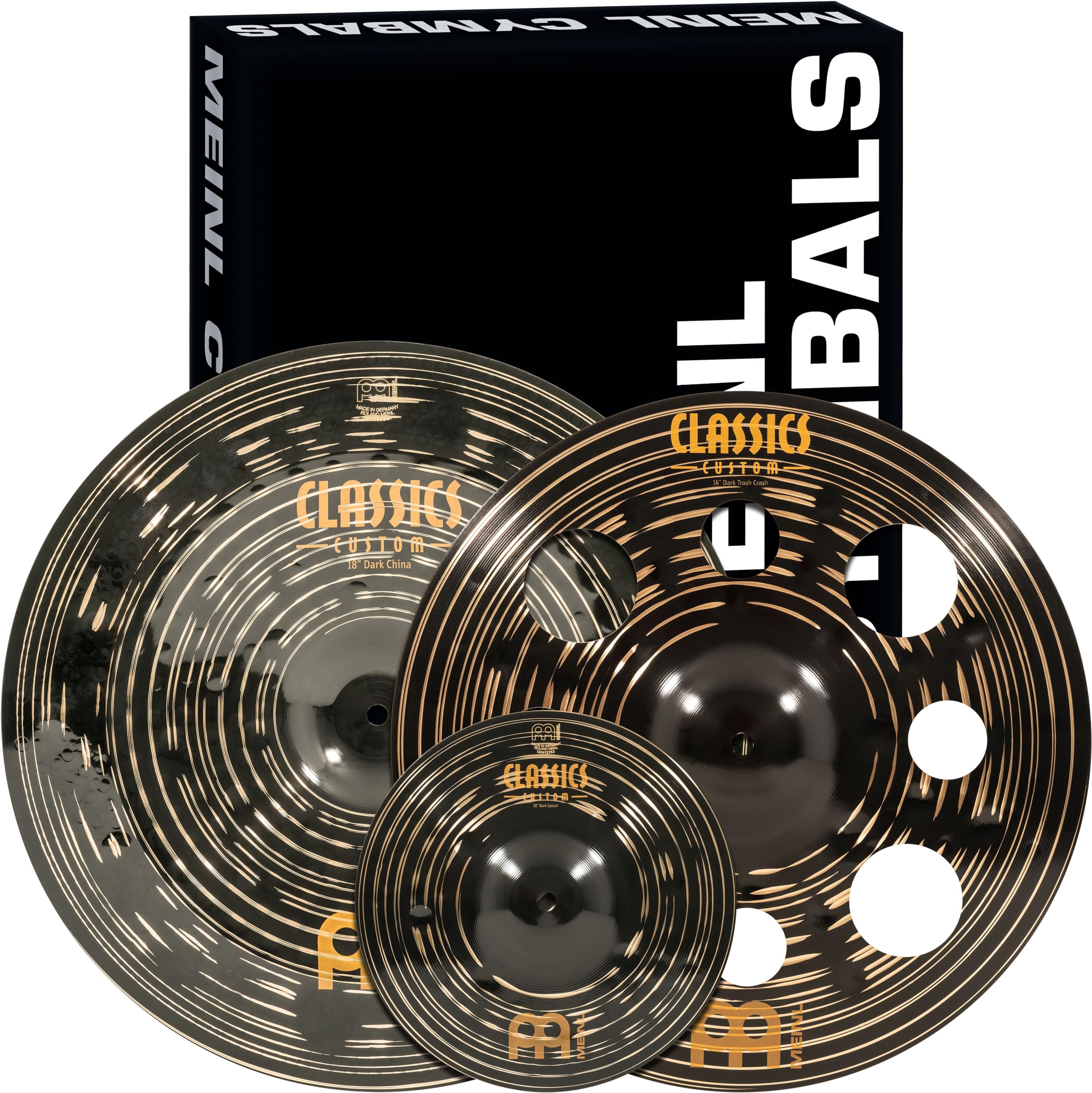 Cymbal Set Box Effects Pack with 16    Trash Crash, 18    China, Plus FREE 10    Splash - Classics Custom Dark - Made In Germany