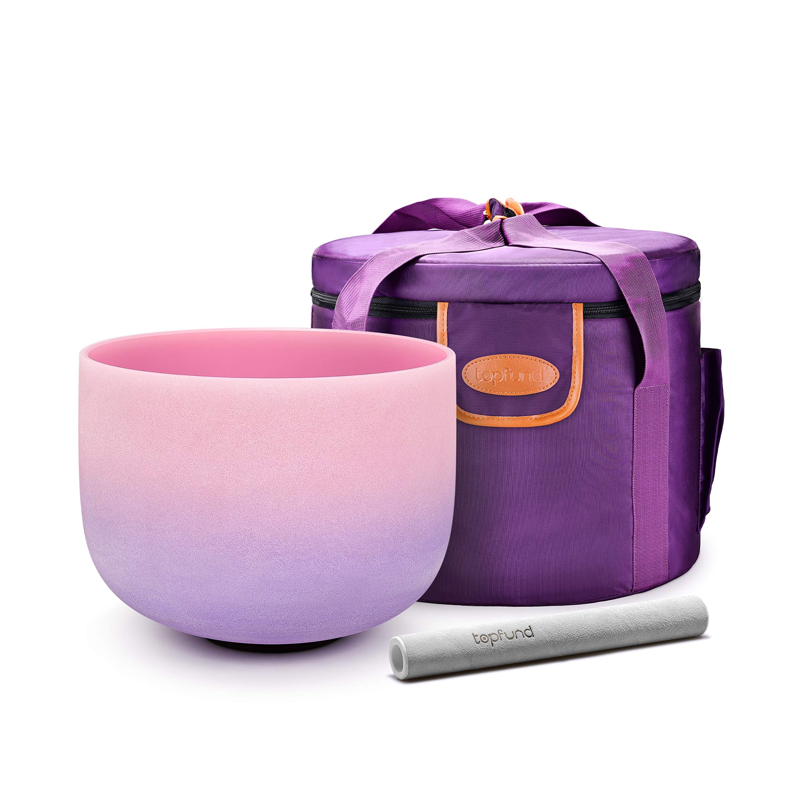 TOPFUND Pink Purple F Note Crystal Singing Bowl 10 inch Heart Chakra with Heavy Duty Carrying Case and Suede Mallet