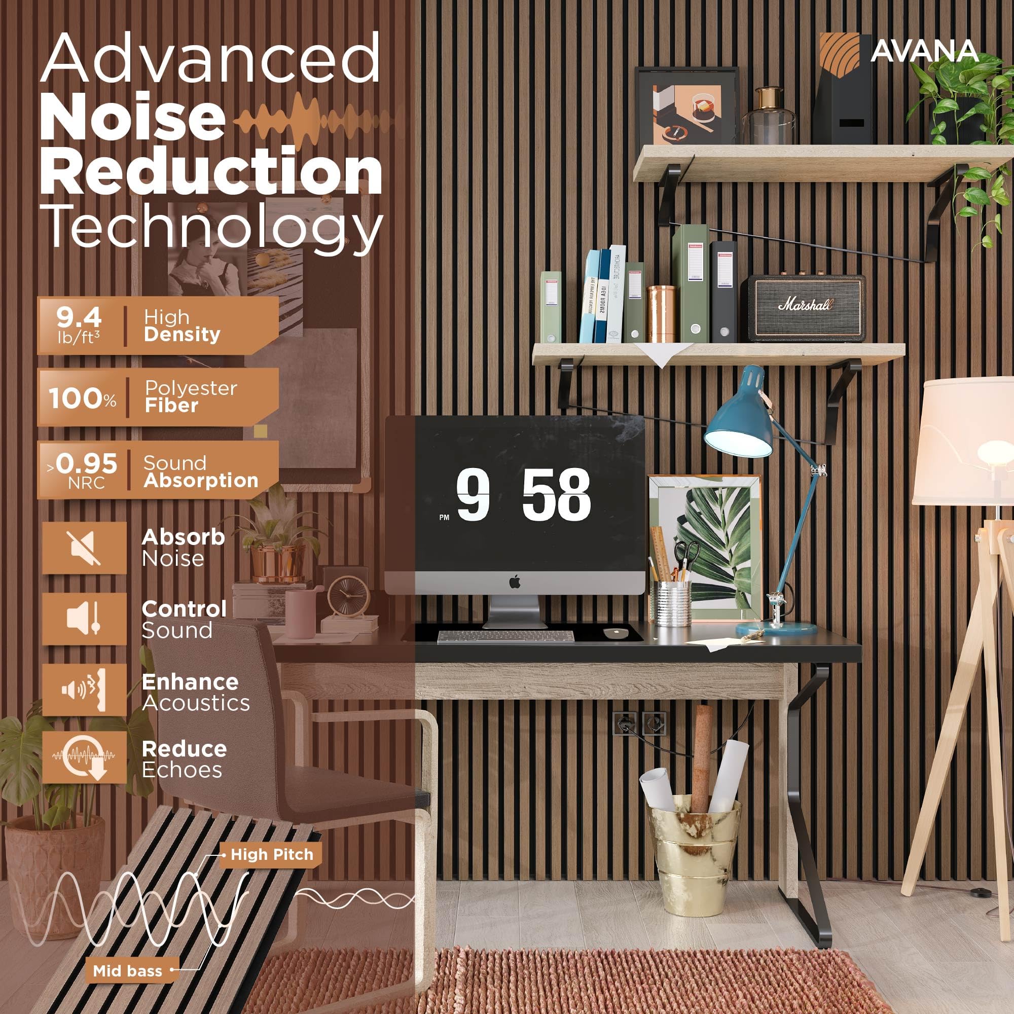Avana Modern Acoustic Wood Wall Panels - 47.2 X 12.6 Inch Smoke Oak Acoustic Panels 1 PC - Wall Panels For Interior Wall Decor F