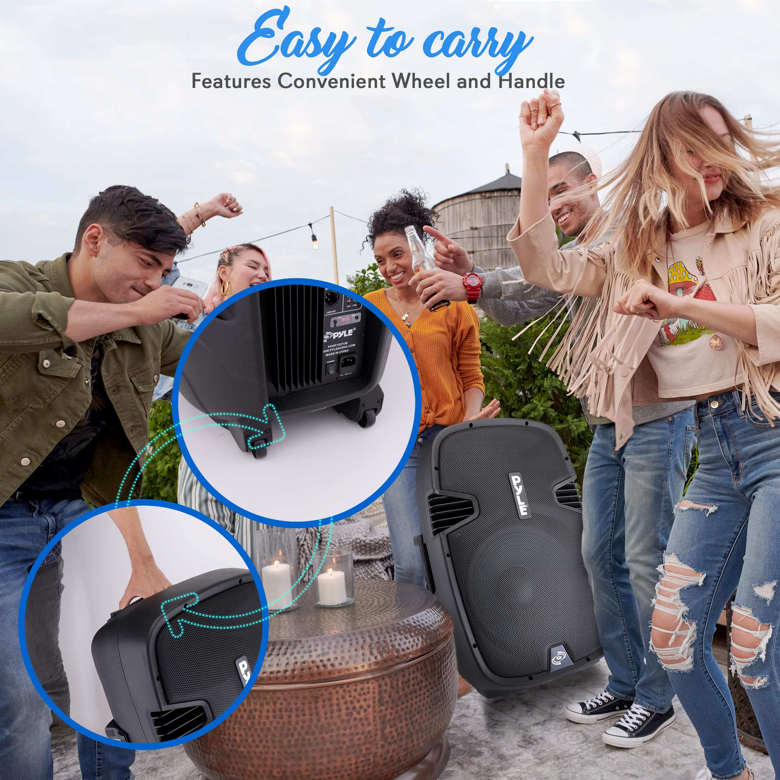 PYLE-PRO Powered Bluetooth PA Microphone System - 15'' Active Bass Subwoofer Loudspeaker Built-in USB for MP3 Amplifier - DJ Par