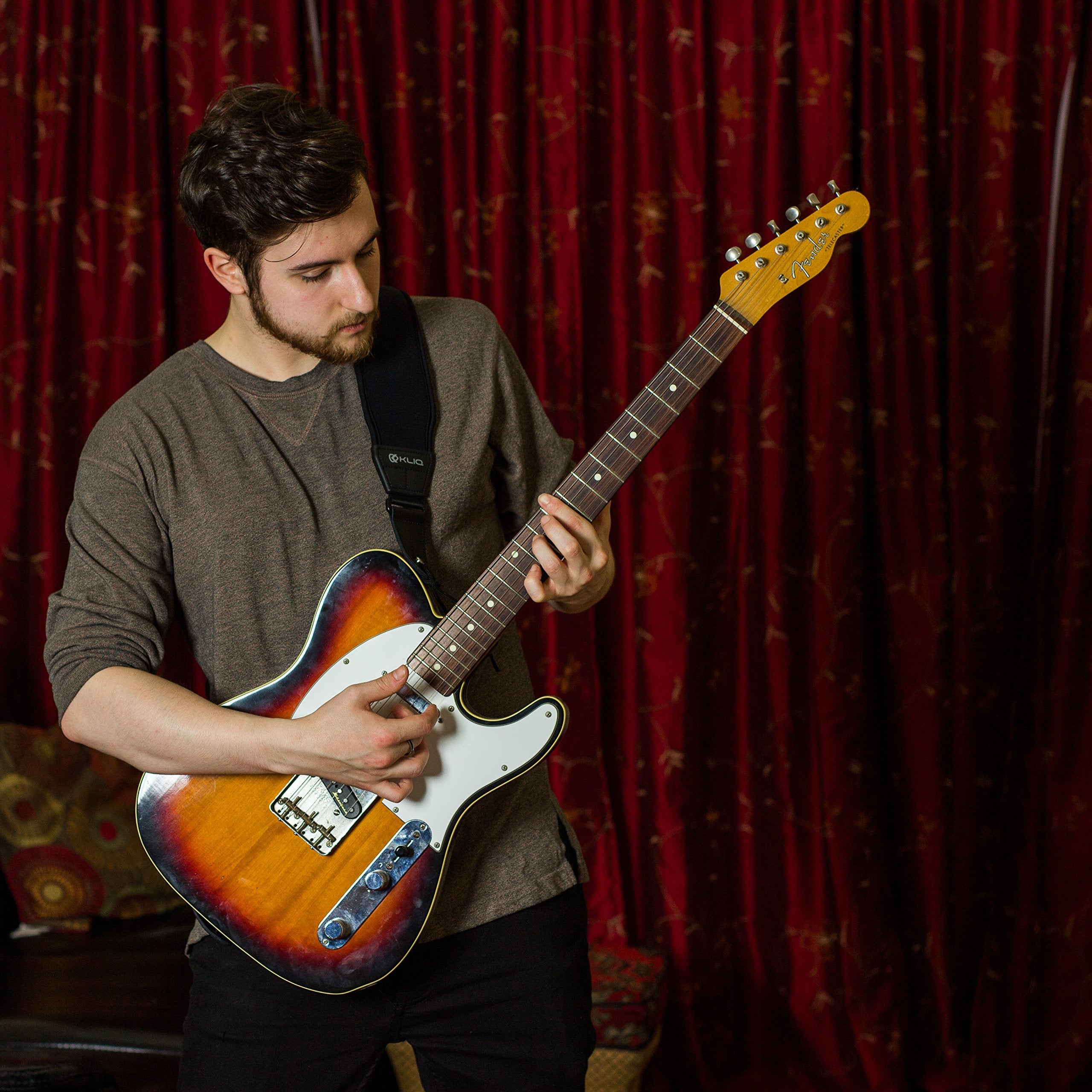 KLIQ AirCell Guitar Strap, SHORT, for Bass & Electric Guitar with 3'' Wide Neoprene Pad and Adjustable Length from 38'' to 44''