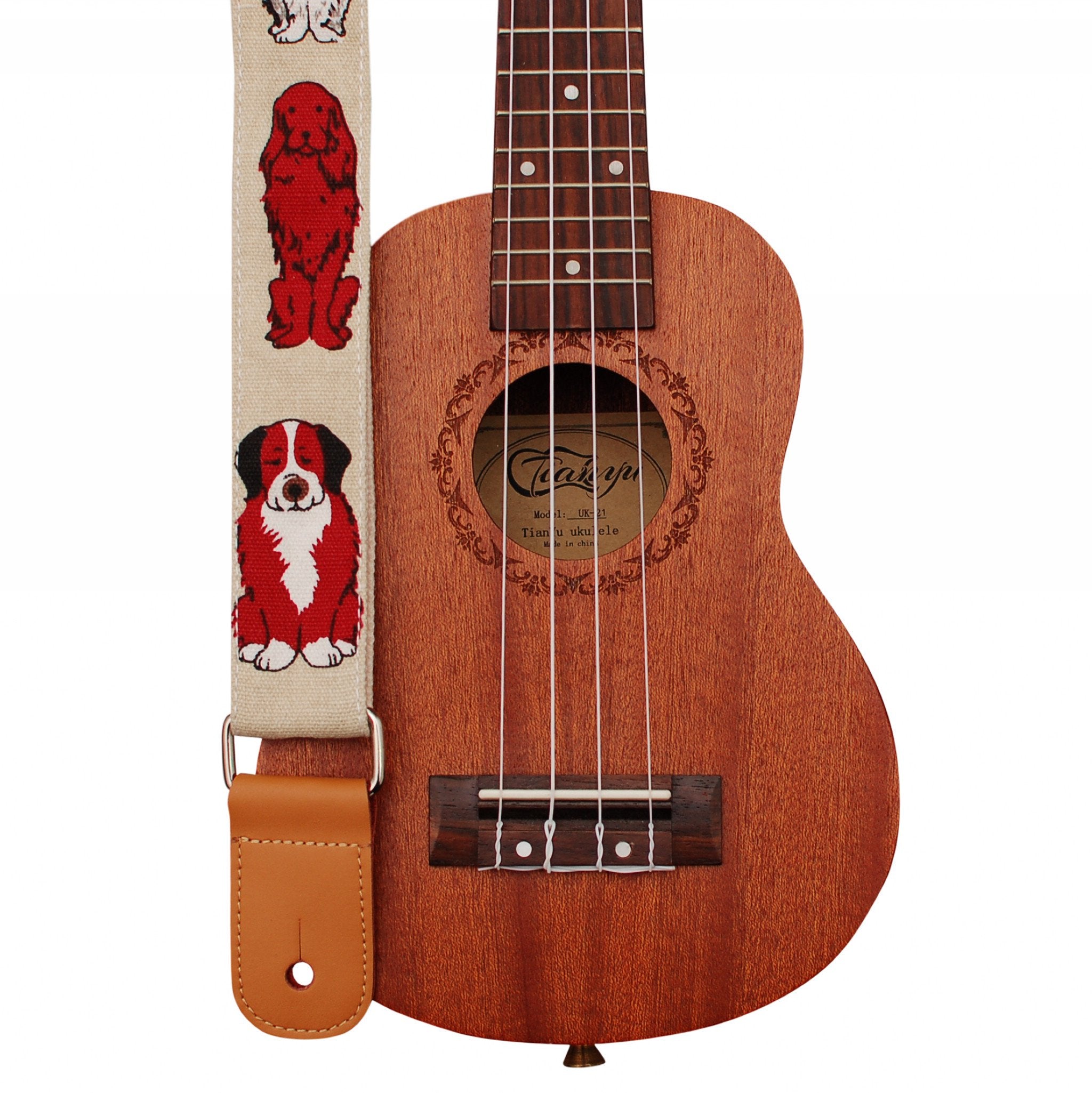 MUSIC FIRST Original Design MR DOG    Soft Canvas & Genuine Leather Ukulele Strap Ukulele Shoulder Strap