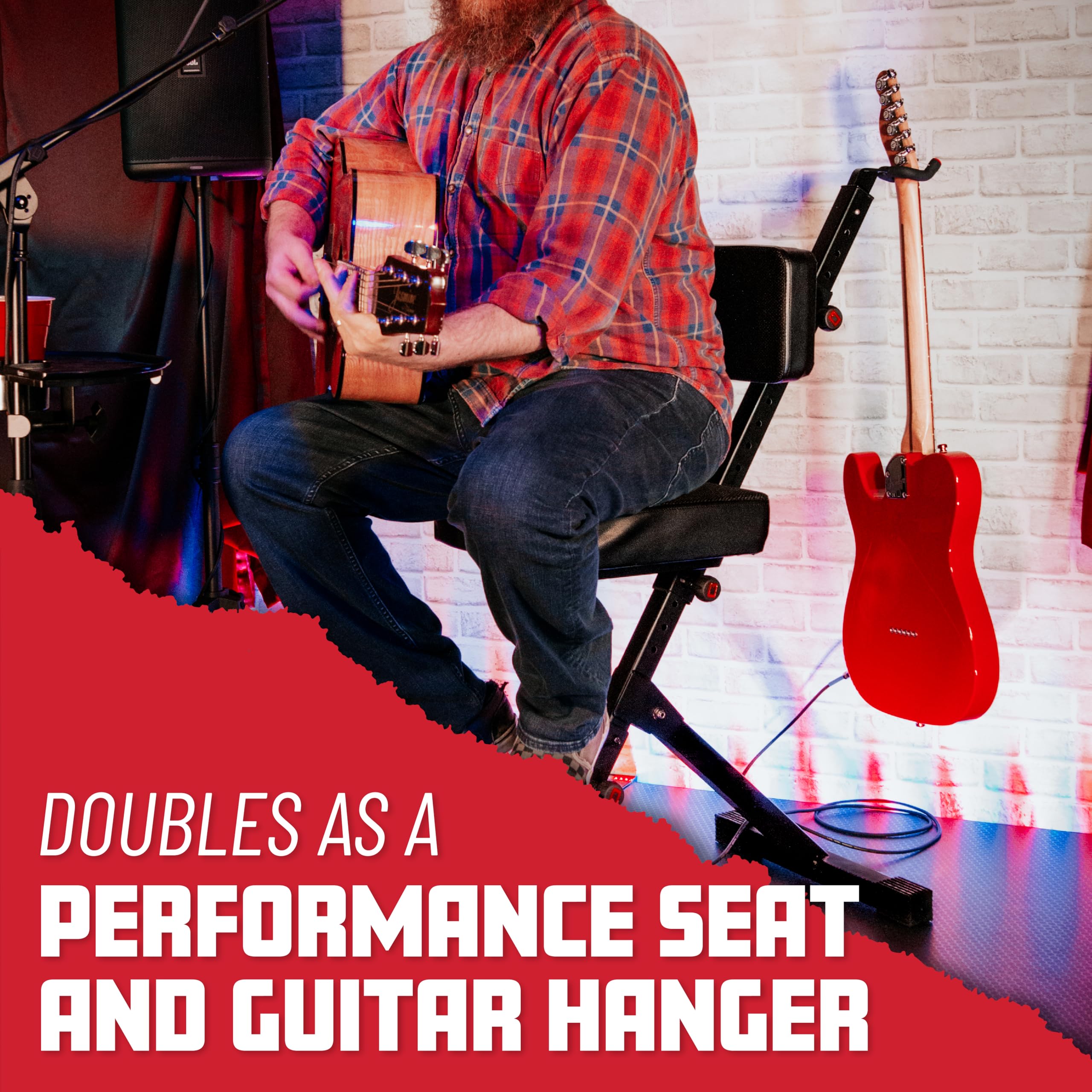 Deluxe Guitar Seat w/ Adjustable Back Rest & Guitar Hanger