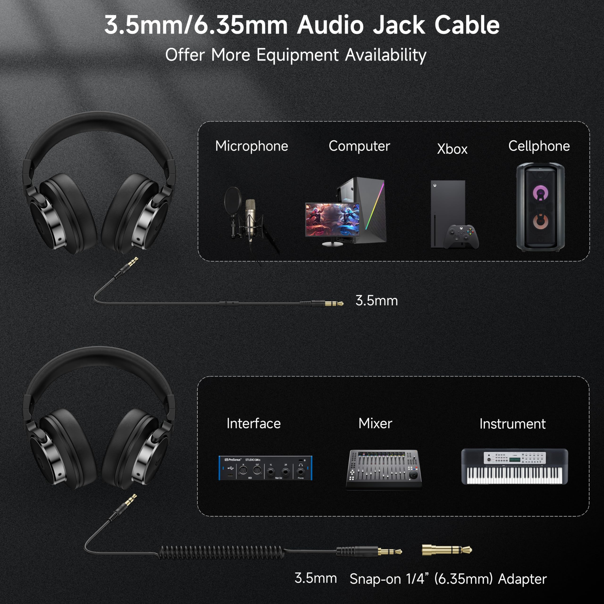 Rumoon Wired Over Ear Headphones, Studio Monitor & Mixing DJ Headphones with 50mm Neodymium Drivers and 1/4 to 3.5mm Jack for Gu