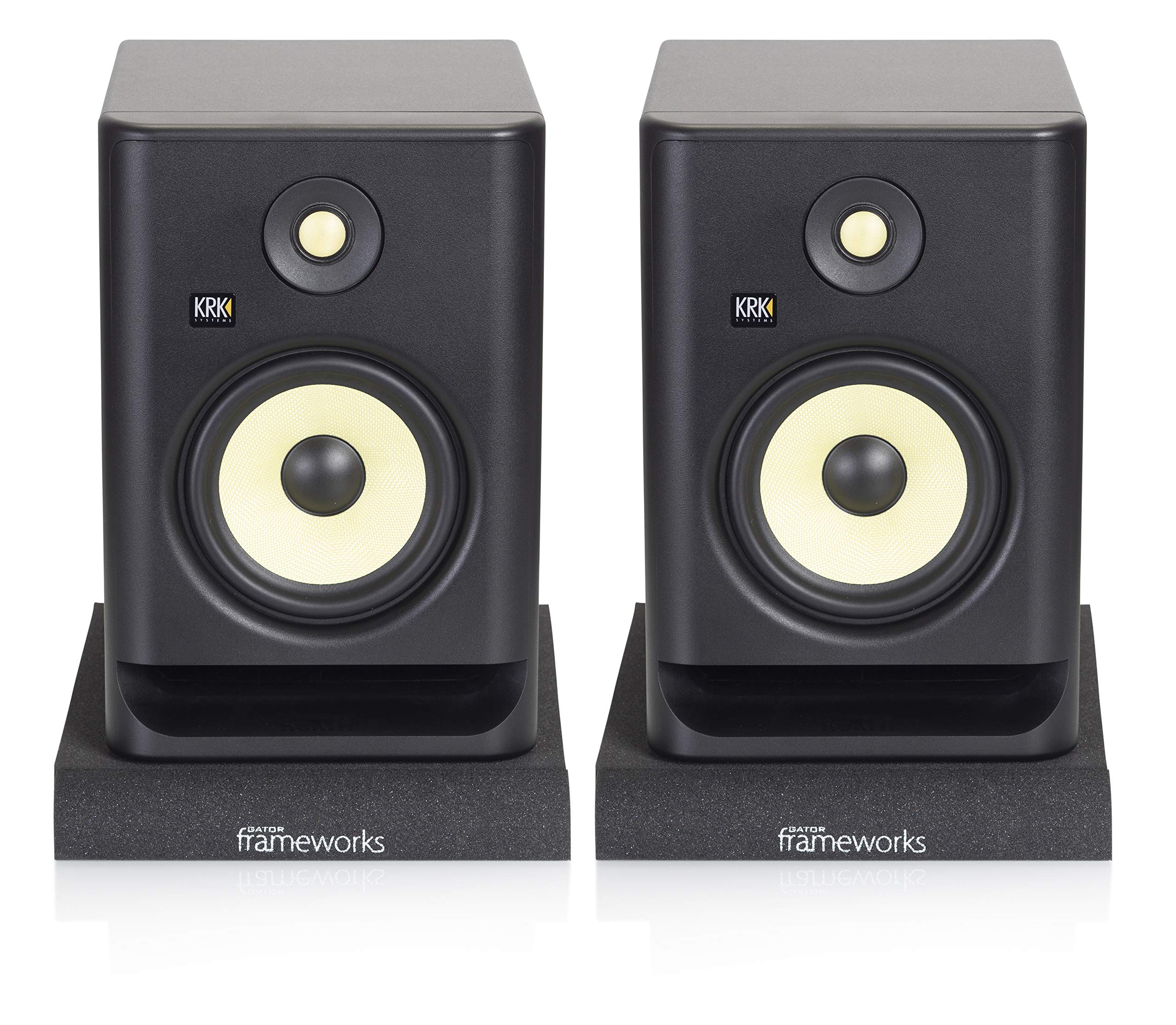 Gator Frameworks Acoustic Foam Isolation Pads for Medium Studio Monitors, Fits Most Speaker Stands, Desktops and Bookshelfs; 2-P