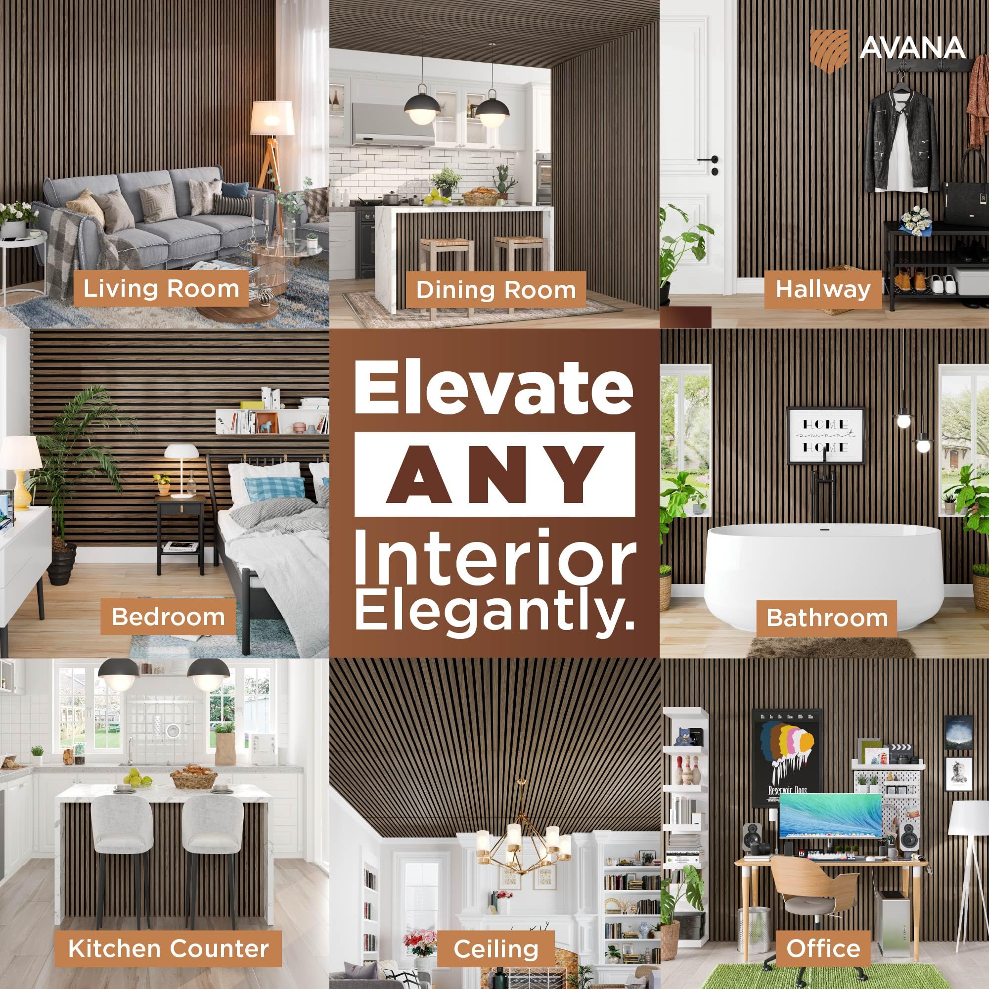 Avana Acoustic Wood Wall Panels - 94.4 x 12.6 Inch Natural Walnut Acoustic Panels 2 PCs - Wall Panels For Interior Wall Decor Fo