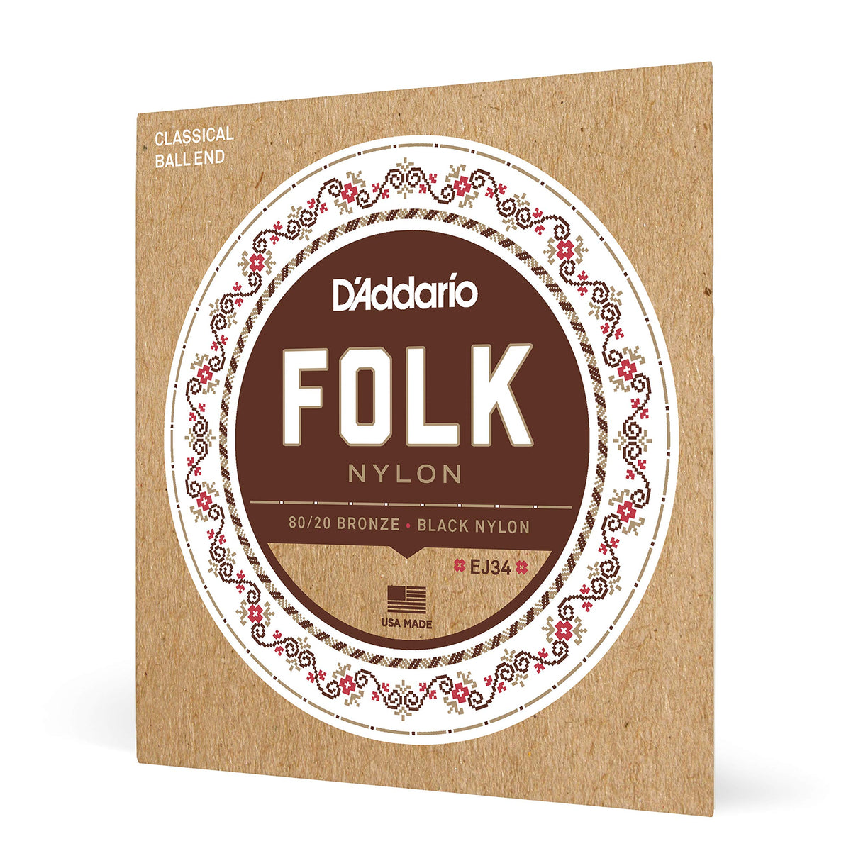 Daddario Guitar Strings - Folk Nylon Guitar Strings - Ej34 Classical Guitar Strings - Nylon Core, Ball End - 8020 Bronze Wrap, B