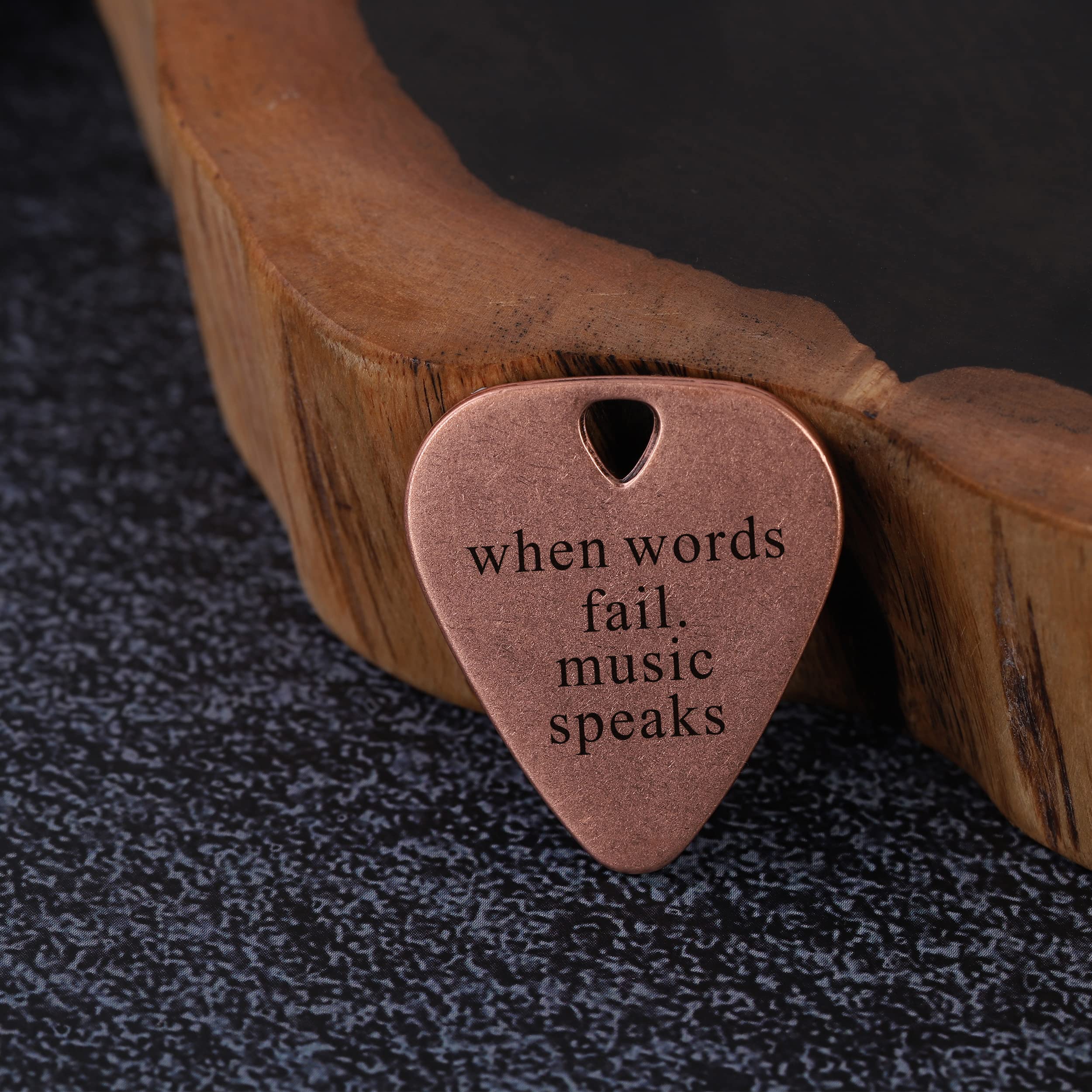 Guitar Pick Engraved Musician Gift Custom Boyfriend Girlfriend Accessories Gift For Dad When Words Fail Music Speak (Copper When