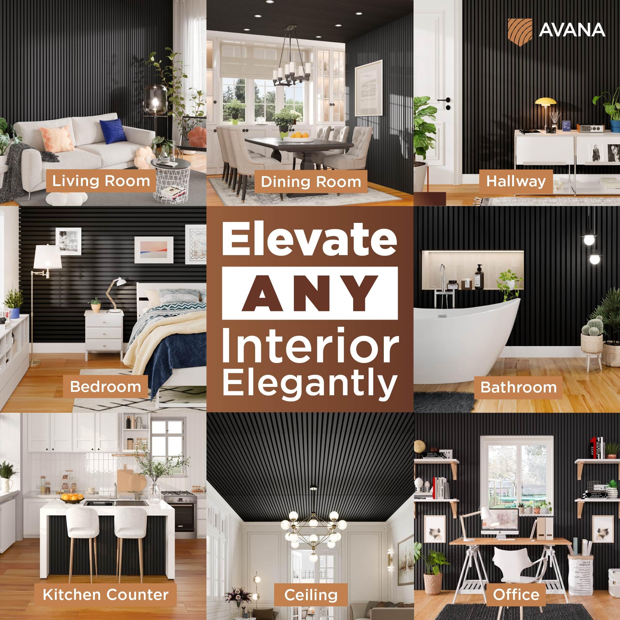 Avana Modern Acoustic Wood Wall Panels - 47.2 x 12.6 Inch Black Oak Acoustic Panels 1 PC - Wall Panels for Interior Wall Decor F