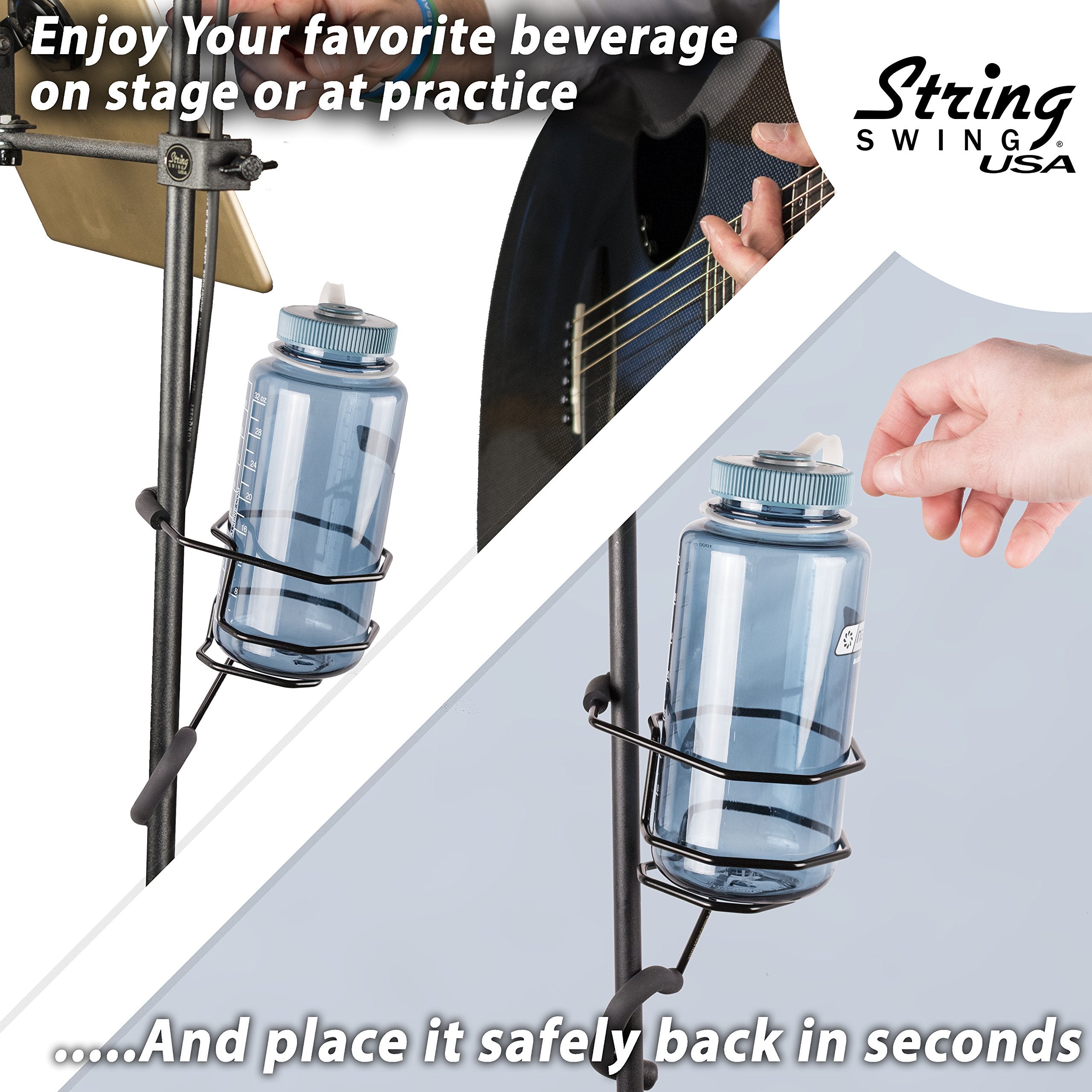 Mic Stand Large Drink Holder - Microphone & Cymbal Pole Mount for Nalgene Water Bottle Mason Jar Atlas Coffee Thermos Contigo Tr