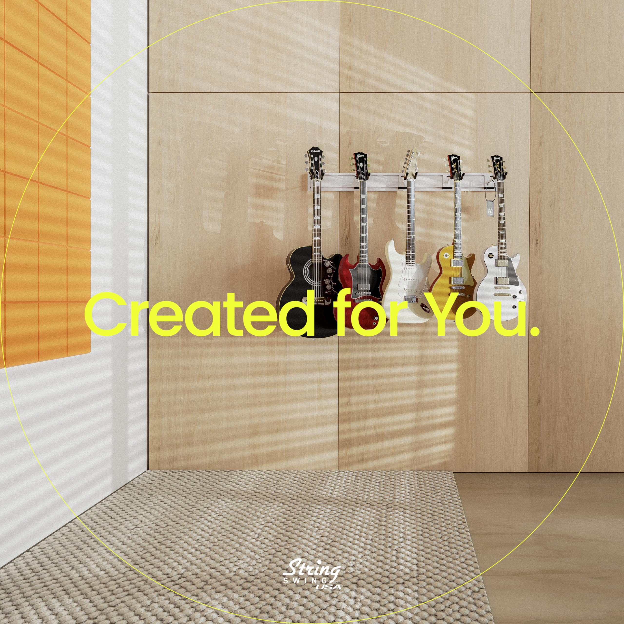 String Swing Guitar Wall Rack, Multiple Guitar Wall Mount, Guitar Organizer for Acoustic & Electric Guitars, 5 Padded Arm Hanger