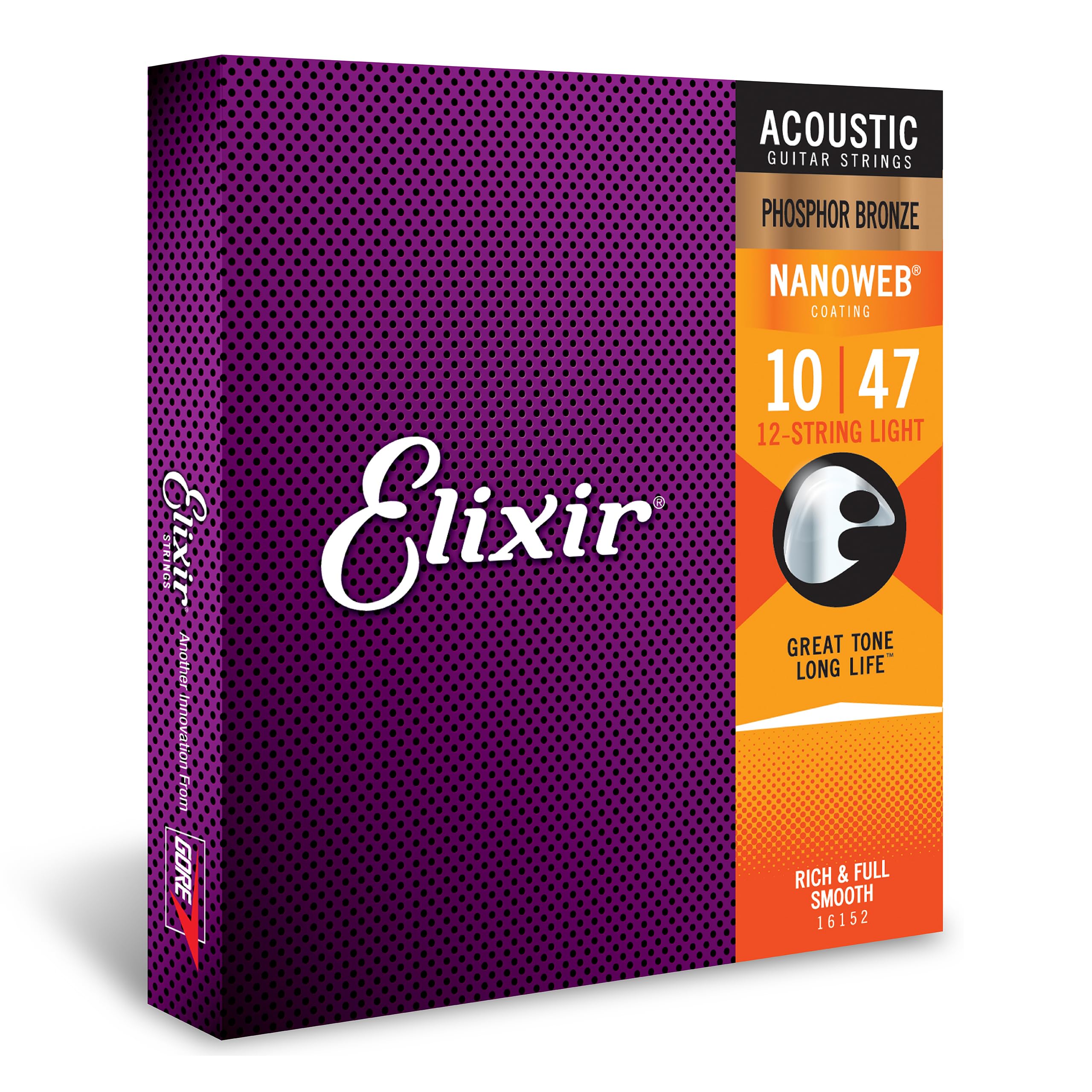 Elixir Strings, Acoustic Guitar Strings, Phosphor Bronze With Nanoweb Coating, Longest-Lasting Rich And Full Tone With Comfortab