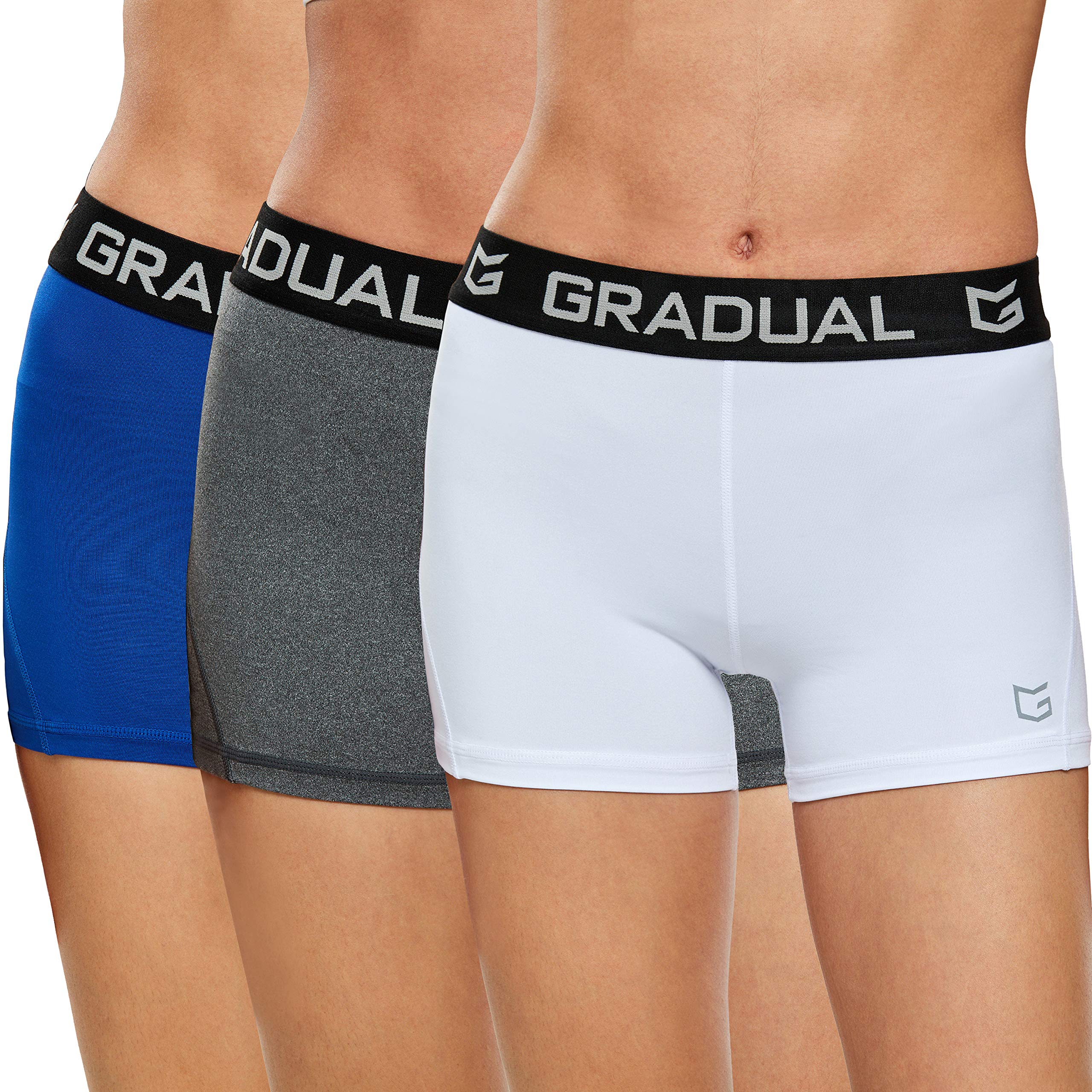 Womens Spandex Compression Volleyball Shorts 3 7 Workout Pro Shorts For Women (3 Pack:Whitebluegray, Xs)