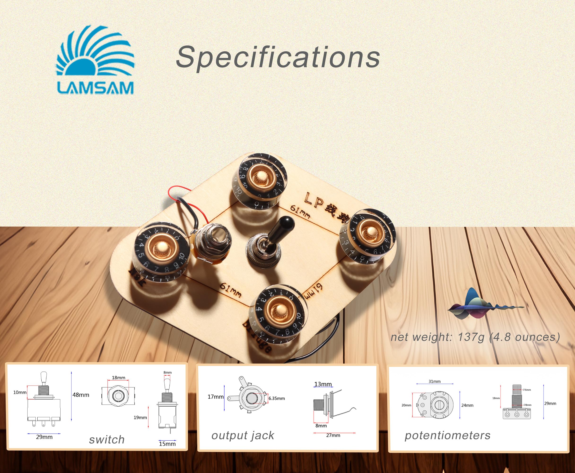 LAMSAM Prewired Wiring Harness for Guitars with Humbucker Pickups, Standard Wiring Kit with Potentiometers Orange Capacitors Tog