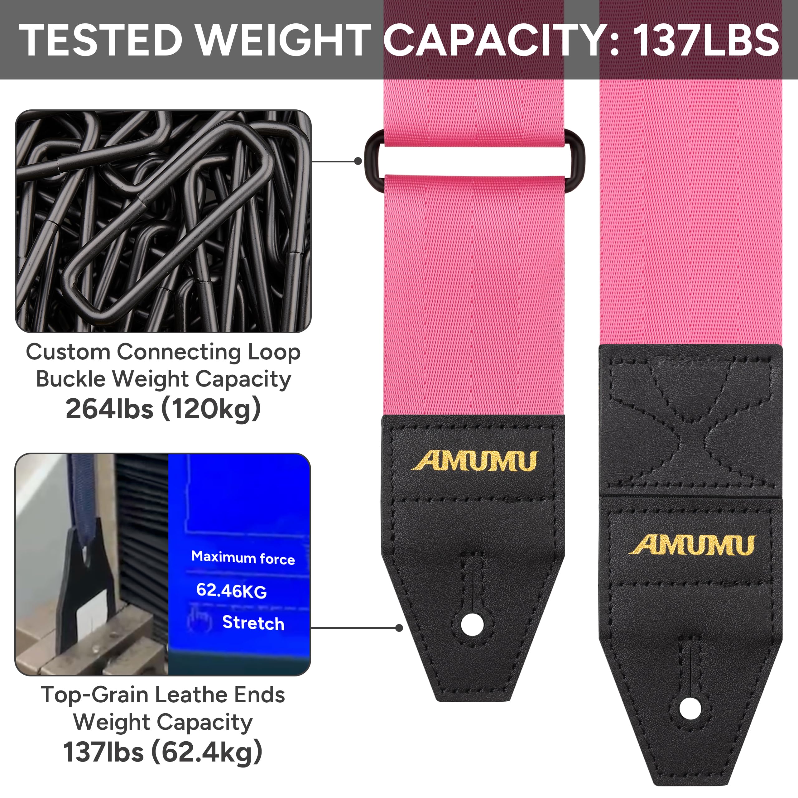 Amumu DURALINK Nylon Seatbelt Guitar Strap with Top Grain Leather Ends for Acoustic, Electric, Bass Guitar, with Quick-Fetch Pic