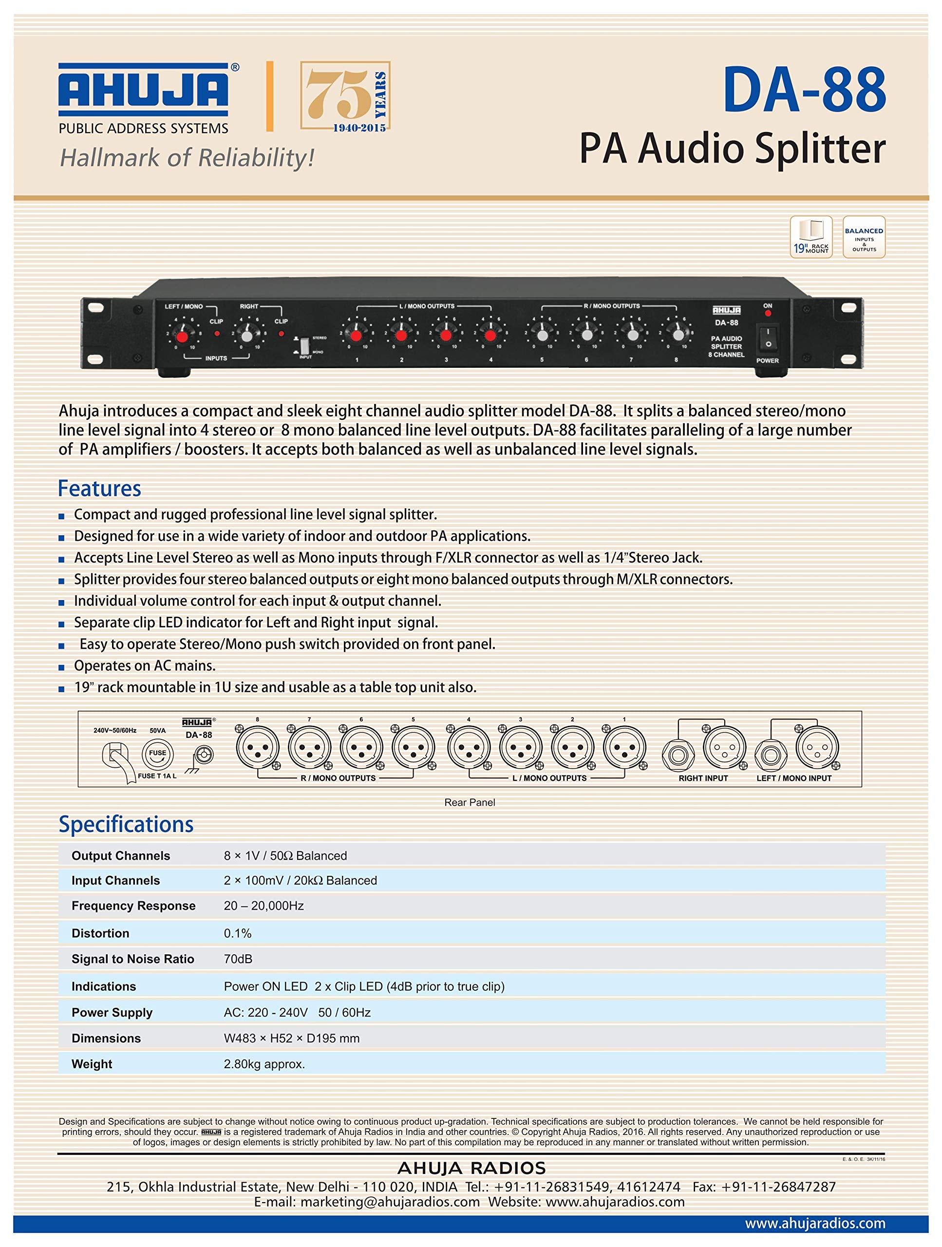 Ahuja Pa Audio Splitter (Da-88)