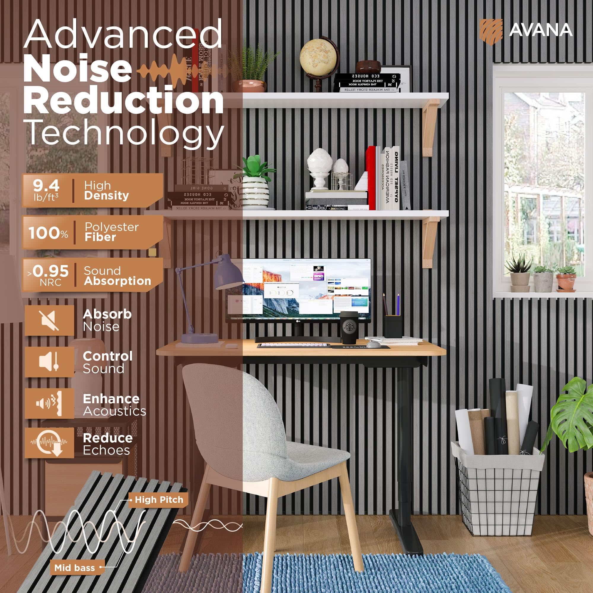 Avana Acoustic Wood Wall Panels - 47.2 X 12.6 Inch Gray Oak Acoustic Panels 2 PCs - Modern Wall Panels For Interior Wall Decor F