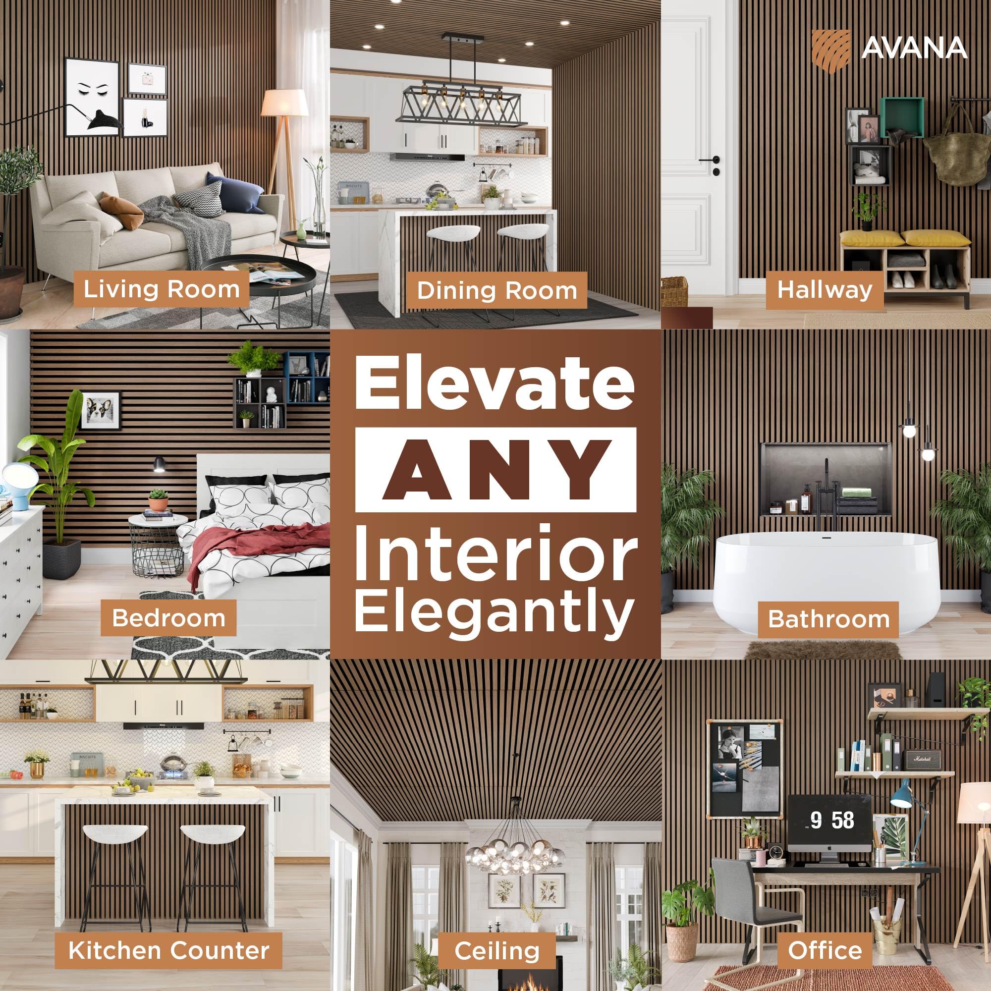 Avana Modern Acoustic Wood Wall Panels - 47.2 X 12.6 Inch Smoke Oak Acoustic Panels 1 PC - Wall Panels For Interior Wall Decor F