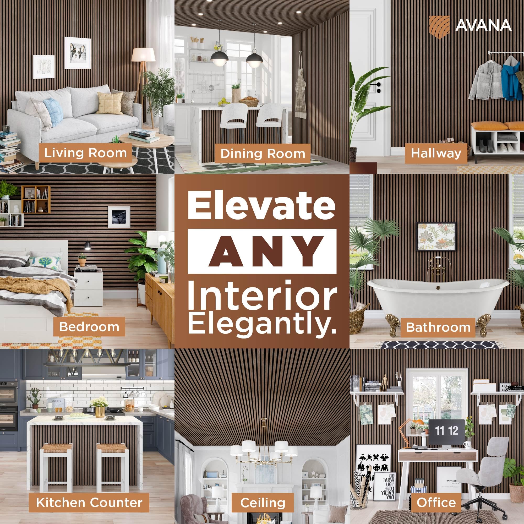 Avana Modern Acoustic Wood Wall Panels - 94.4 x 12.6 Inch Walnut Acoustic Panels 1 PC - Wall Panels For Interior Wall Decor For