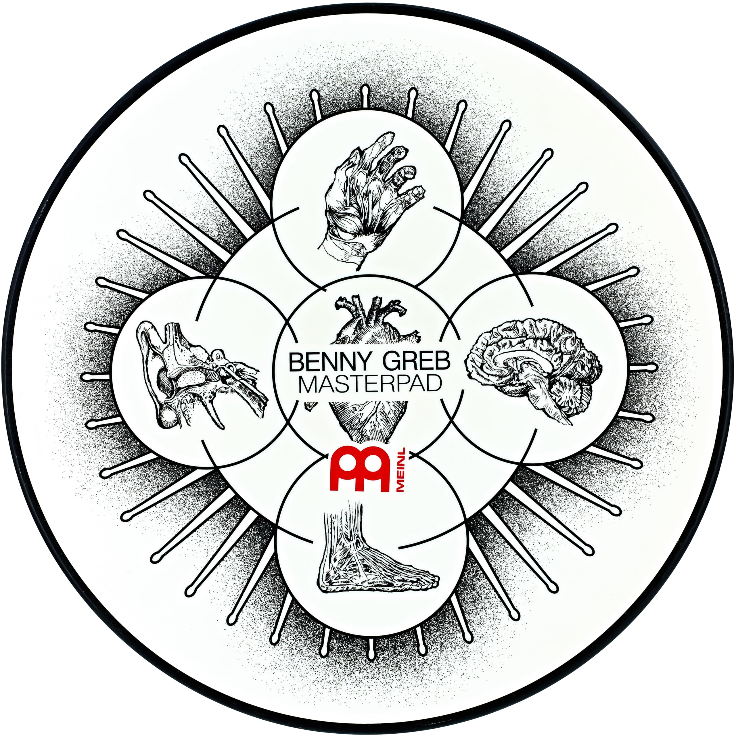 Meinl Cymbals Artist Series 12 Drum Practice Pad, Benny Greb Signature Masterpad, Silicone - Medium Rebound and Controlled Volum