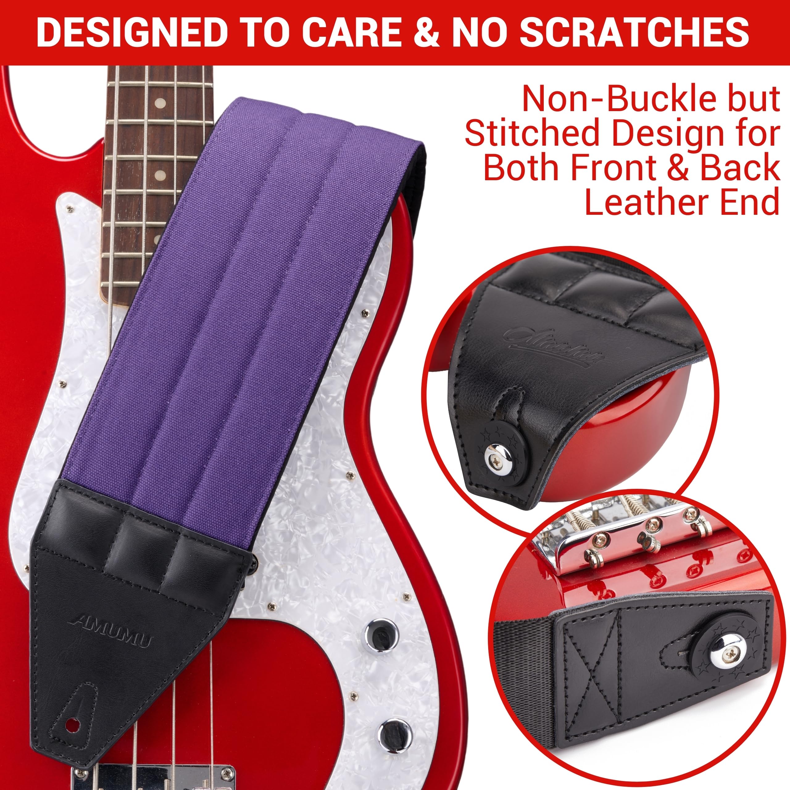 Amumu AIRAFT Bass & Guitar Strap - 4'' Ultra Wide, 0.7'' Thick, Breathable 3D Air Cell Cushions, Cotton Canvas Top, Neoprene Pad