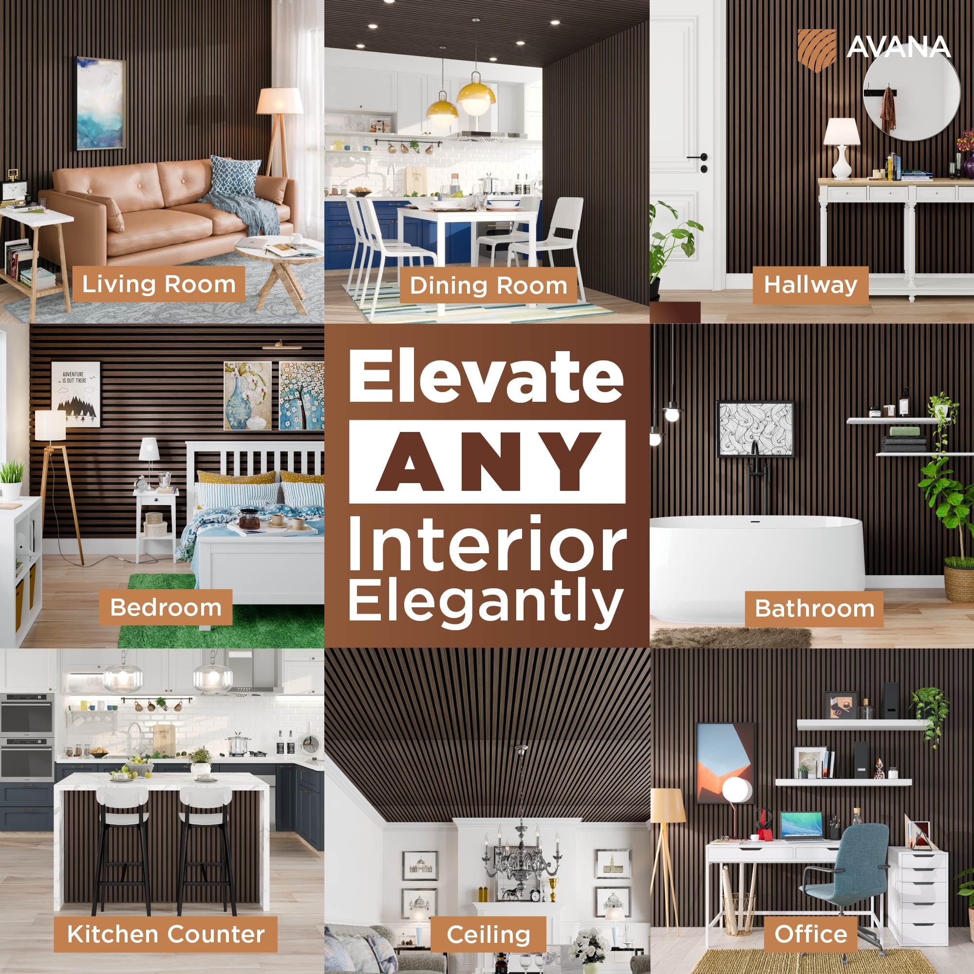 Avana Modern Acoustic Wood Wall Panels - 47.2X12.6 Inch Dark Walnut Acoustic Panels 1 PC - Wall Panels For Interior Wall Decor F