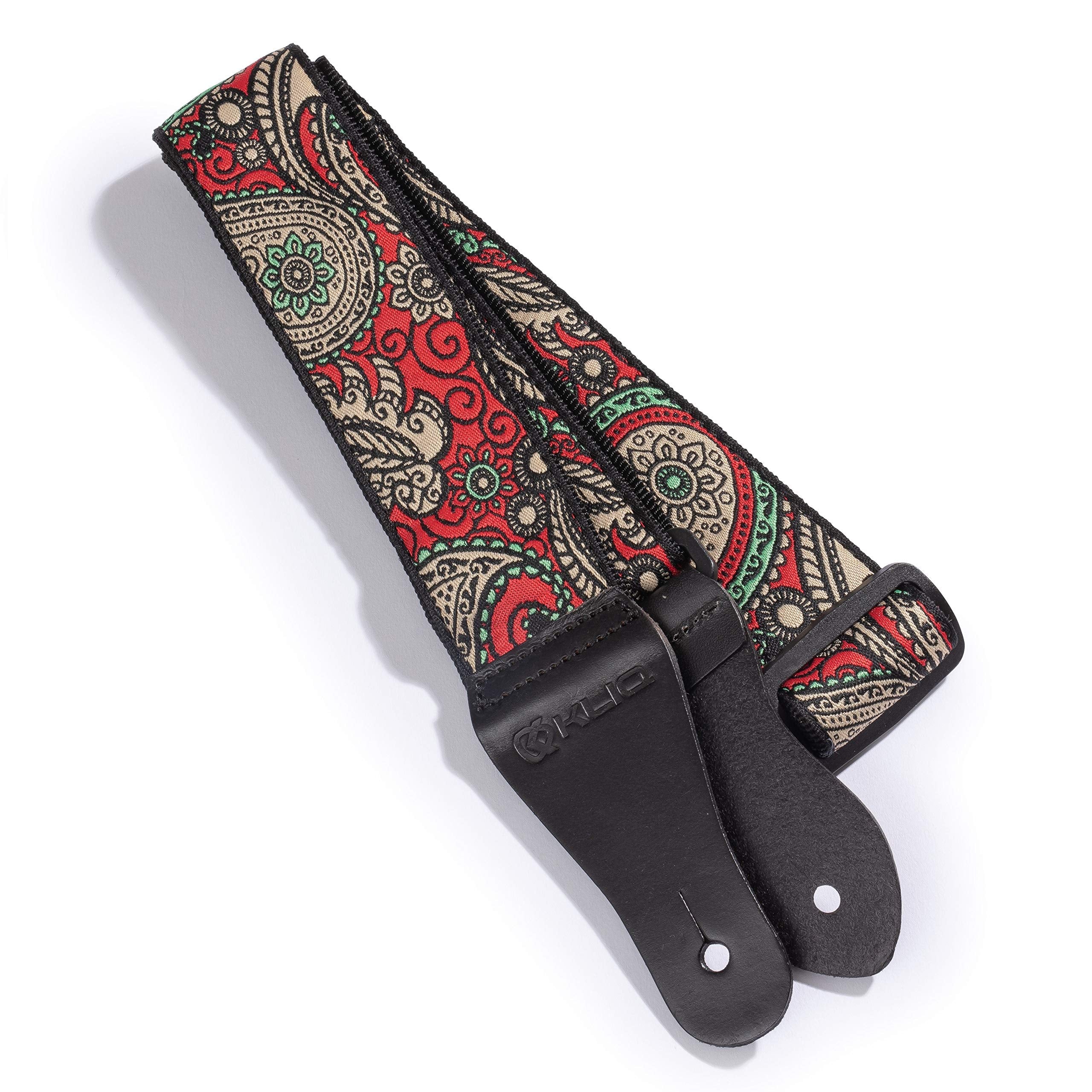 Kliq Vintage Woven Guitar Strap For Acoustic And Electric Guitars + 2 Free Rubber Strap Locks, 2 Free Guitar Picks And 1 Free La