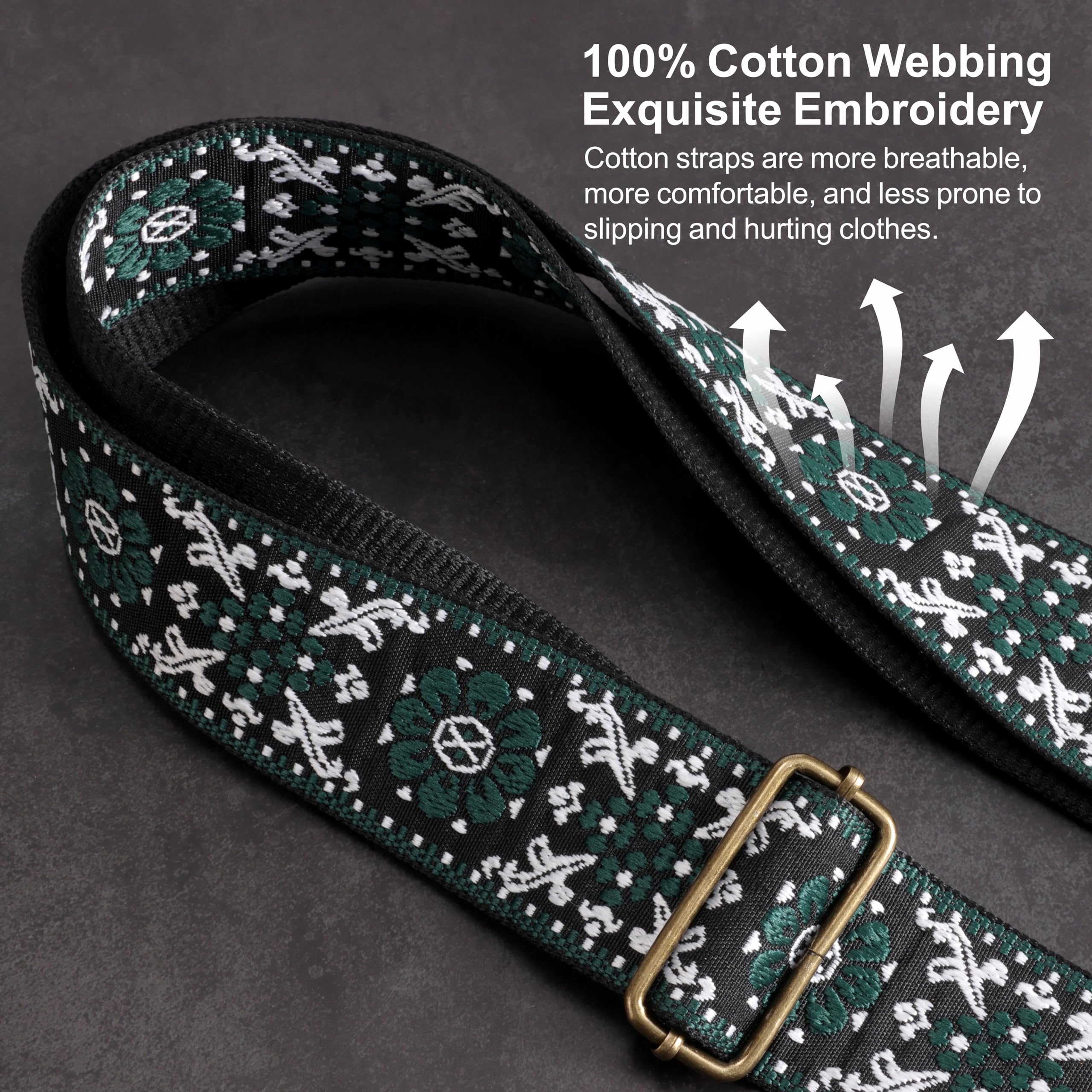 Nefelibata Guitar Strap,Jacquard Embroidery Cotton Guitar Straps with Crazy Horse Leather Ends for Bass, Electric & Acoustic, Be