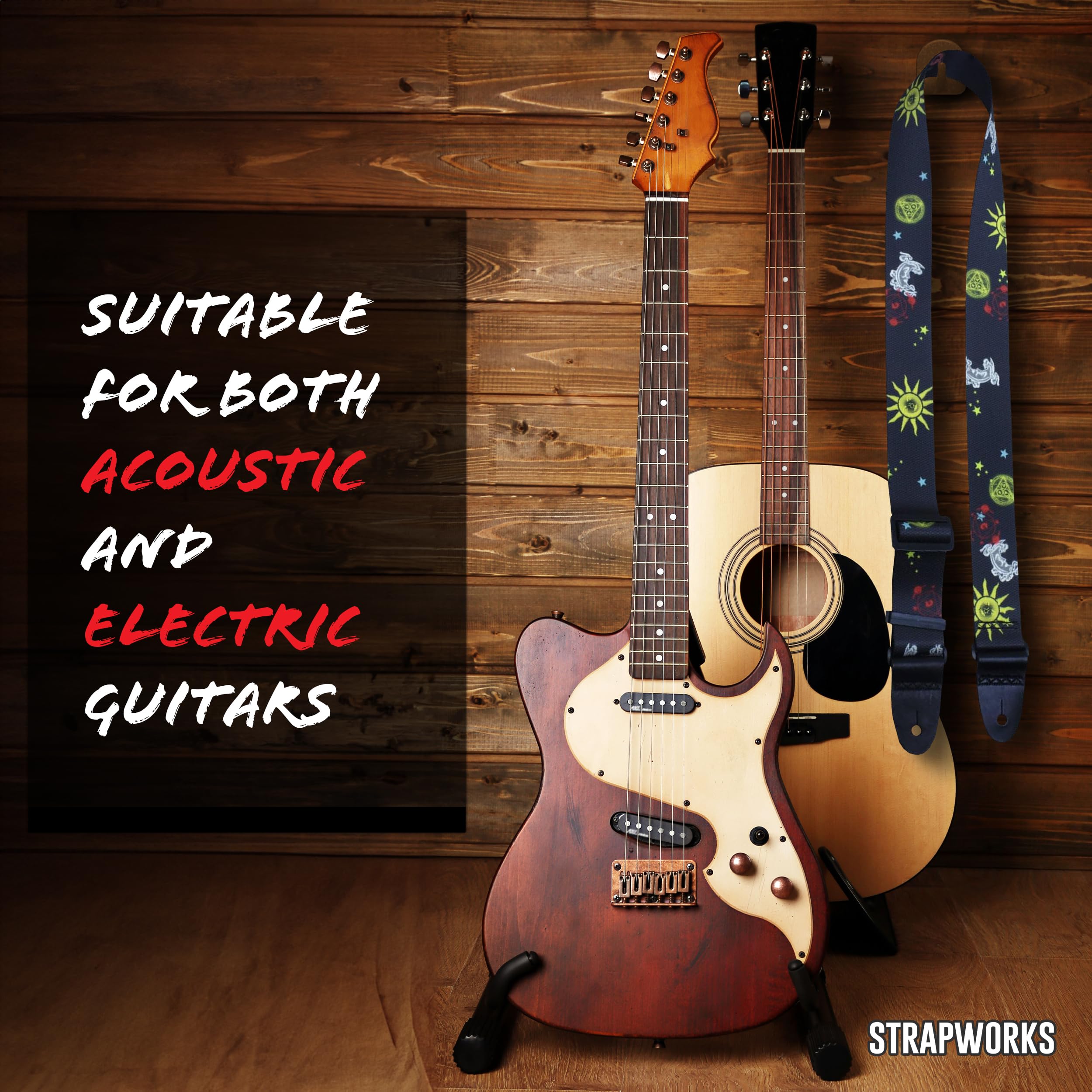 Killer-Q Guitar Strap - Stylish Straps for Electric and Acoustic Guitars With Leather Tabs, 2 Inches x 5 Feet, Mystical View