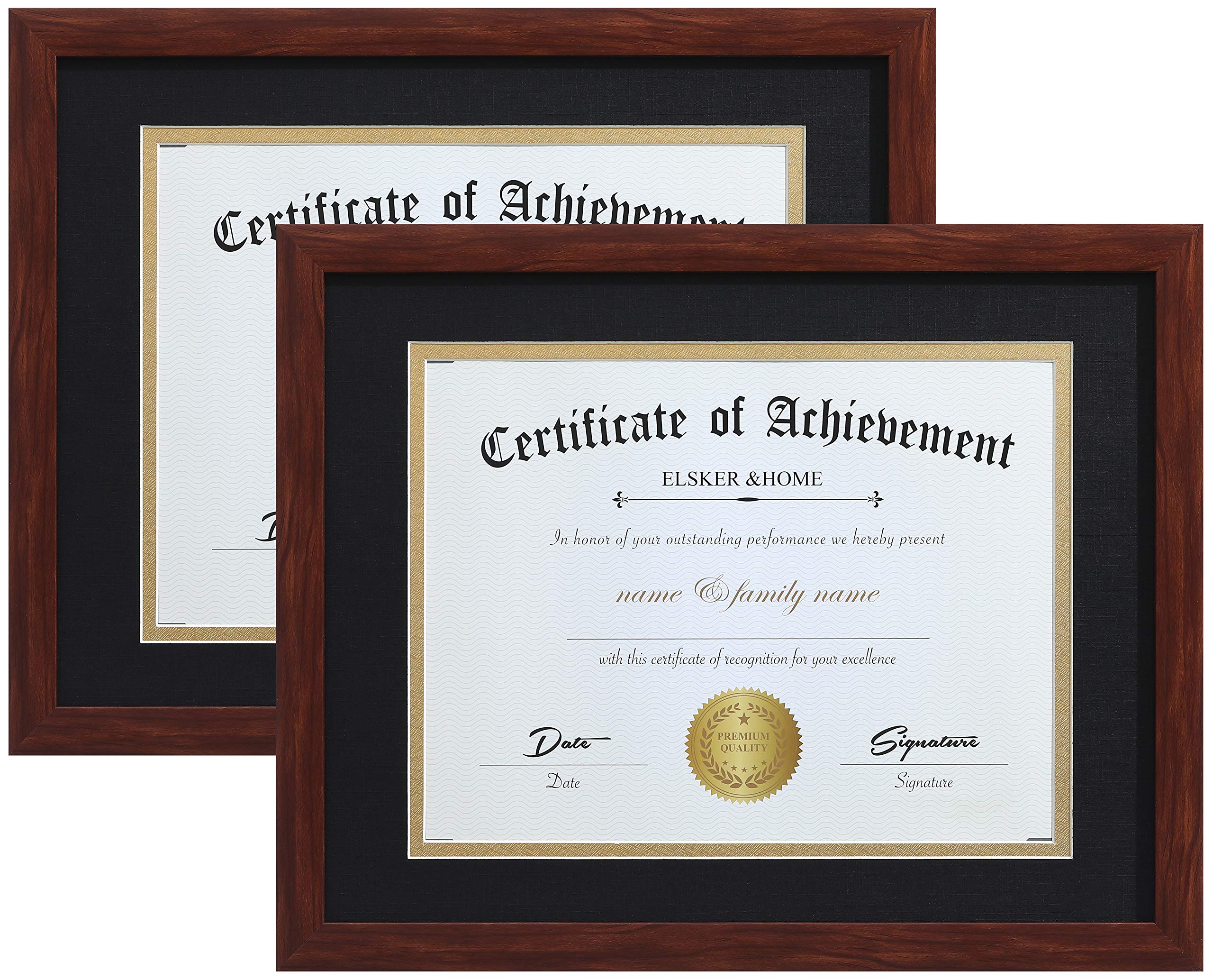 Elskerhome 85X11 Certificate Frame - Classic Coffee Color Frame - Displays Diploma 85X11 Inch With Mat - 11X14 Inch Without Mat