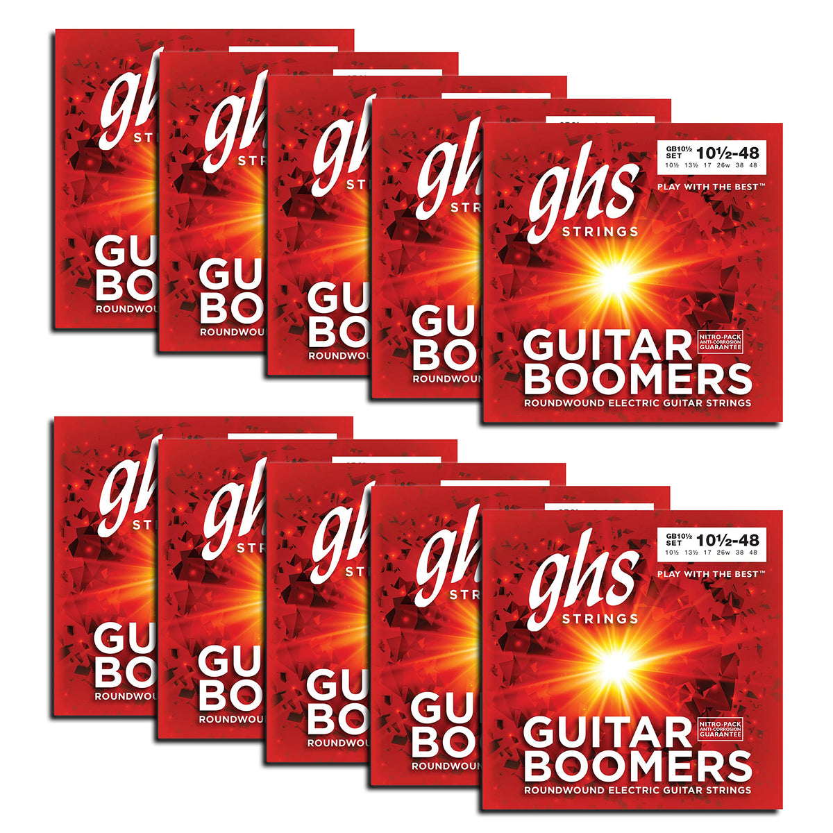 Ghs Strings Gb10 1/2-10 Pack - Guitar Boomers, Nickel-Plated Electric Guitar Strings, Light + (10 1/2-48), Pack Of 10