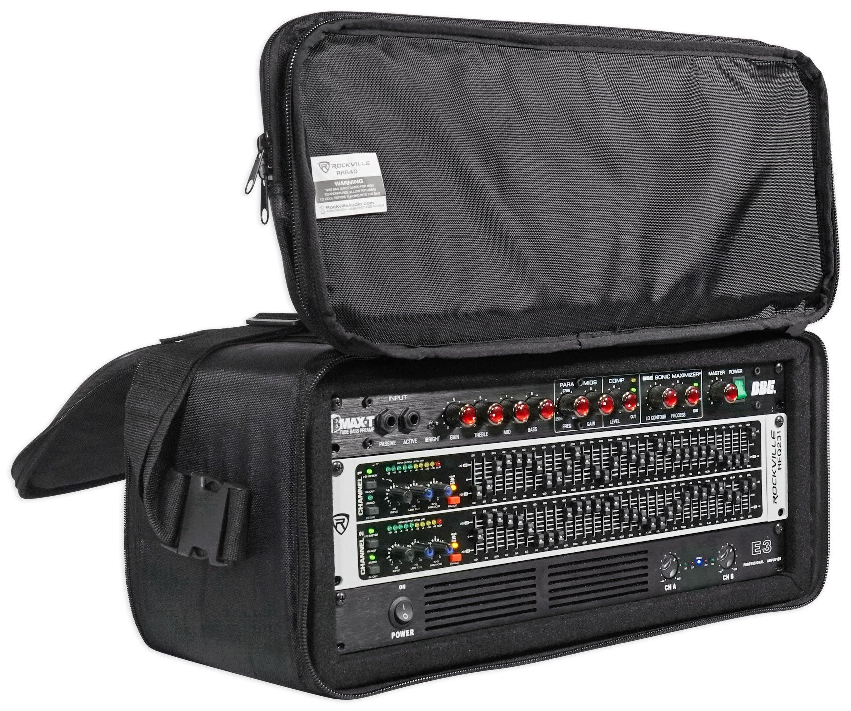 Rockville RRB40 4U Rack Bag Double-Sided Case, 12 Depth, Shoulder Strap, Zippered Pockets, Durable Nylon, for DJs and Live Sound