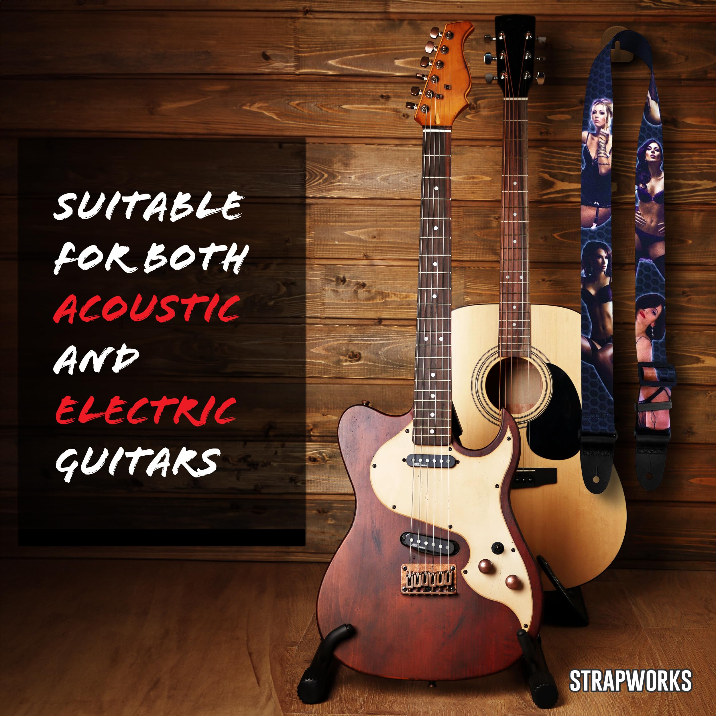 Killer-Q Guitar Strap - Stylish Straps for Electric and Acoustic Guitars With Leather Tabs, 2 Inches x 5 Feet, Angel of Rock