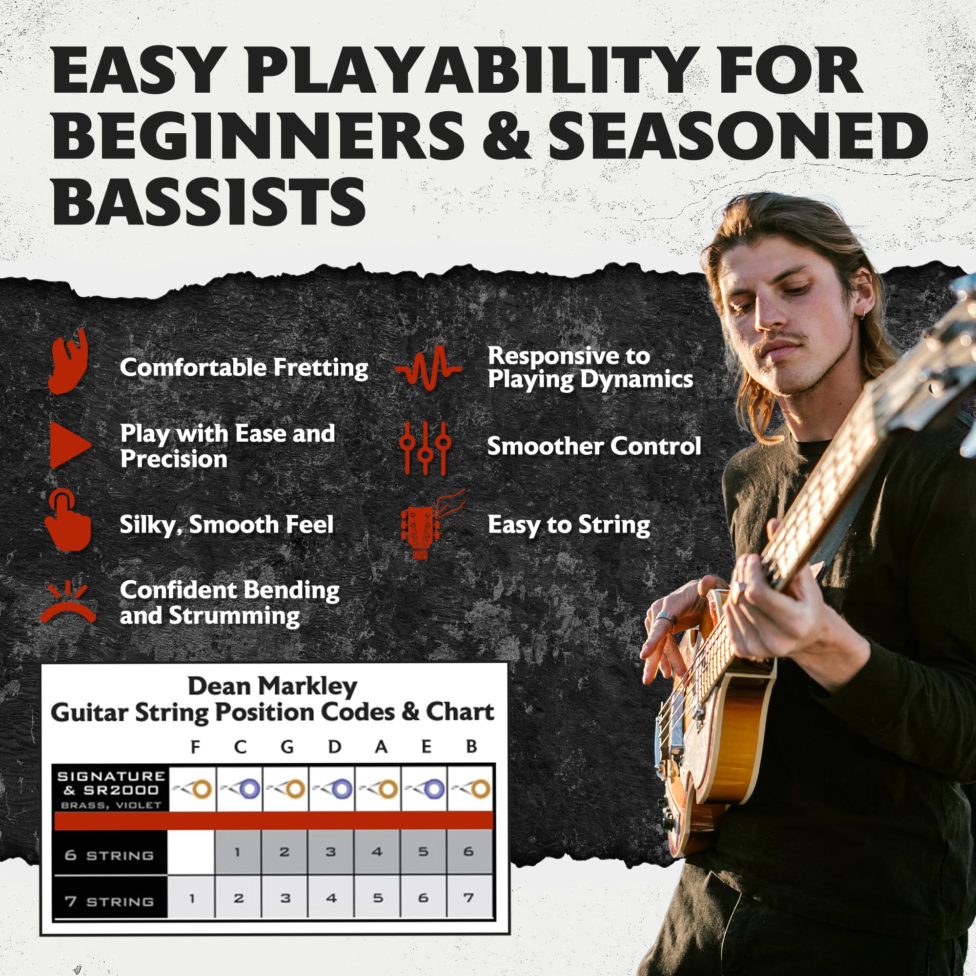 Dean Markley SR2000 Stainless Steel Bass Guitar Strings 4 String Set, 47-107 Medium Custom 4 String Bass Guitar, Silky Smooth Ba