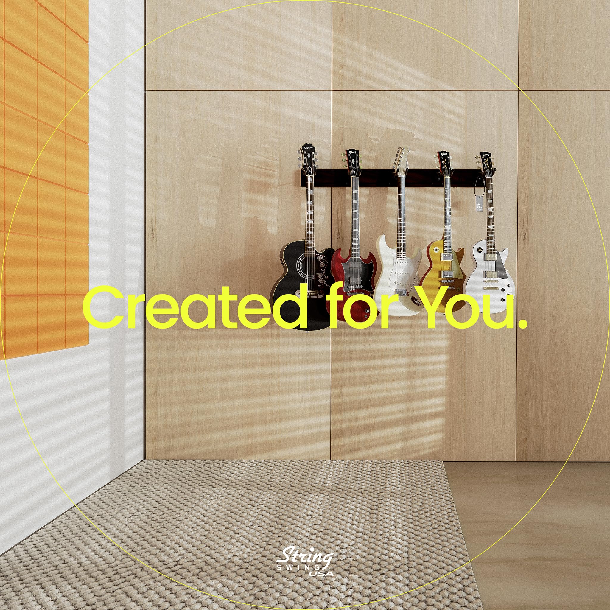 String Swing Guitar Wall Rack - Multiple Guitar Wall Mount - Guitar Organizer for Acoustic & Electric Guitars - 5 Padded Arm Han