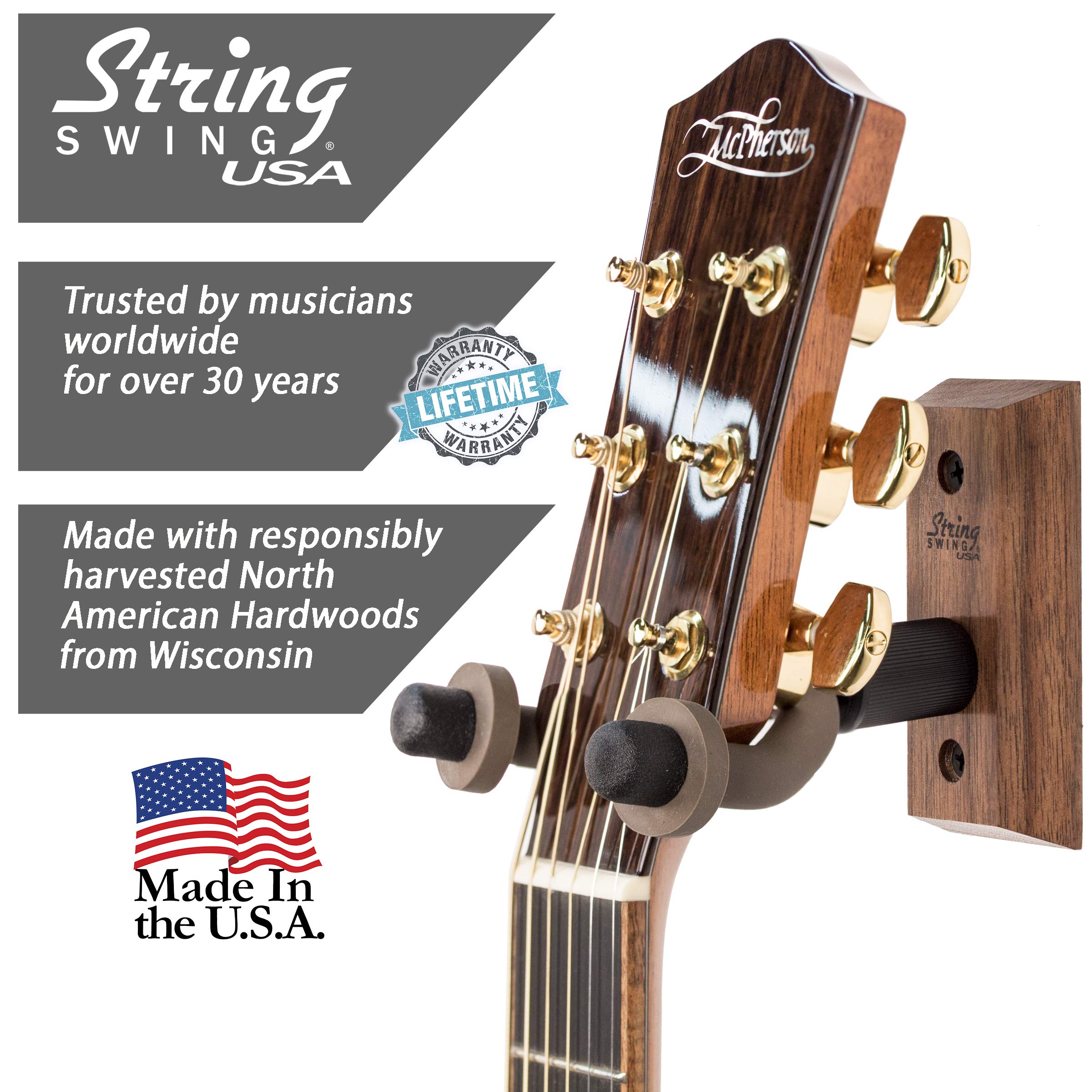 String Swing CC01-BW Hardwood Home & Studio Wall Mount Guitar Hanger - Black Walnut