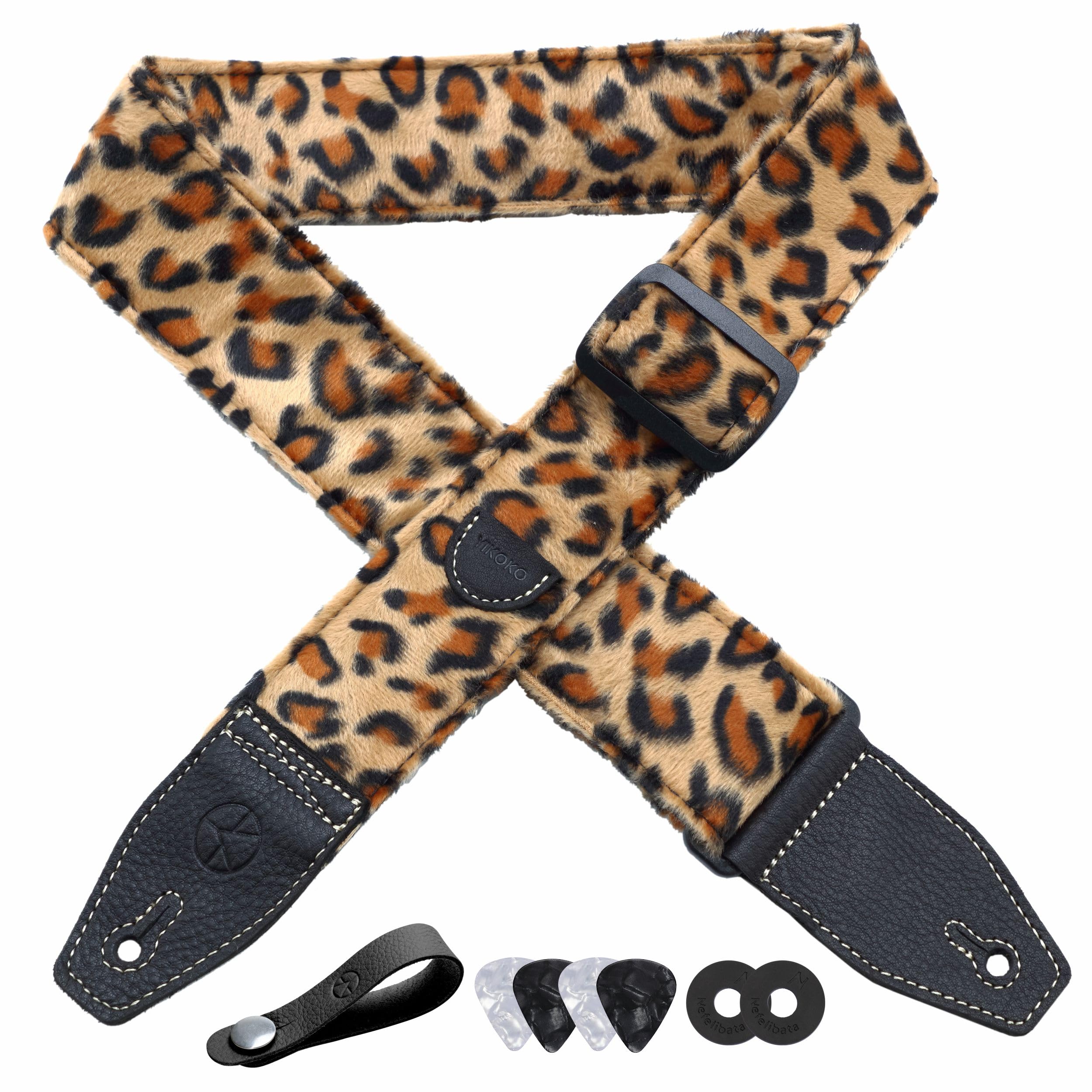 Yikoko Guitar Strap 2 Inch Velvet Guitar Straps With Full Grain Leather End, For Bass Electric And Acoustic Guitars, Free Strap