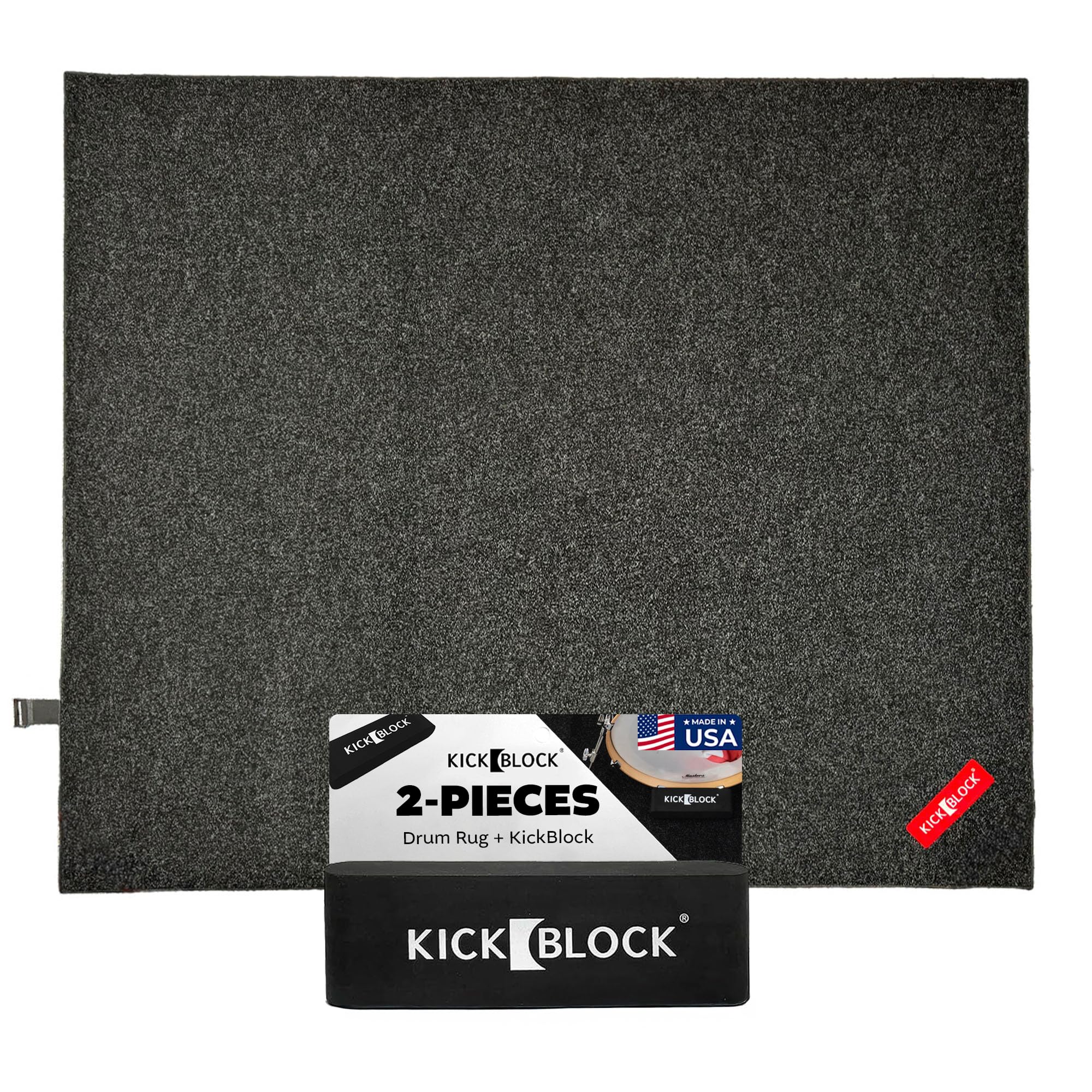 KickBlock Drum Set Bundle - Drum Rug 6 6  x 5 6  + Bass Drum Anchor - Stops Bass Drum Creep & Slide - Non-Slip Mat - Drummer G