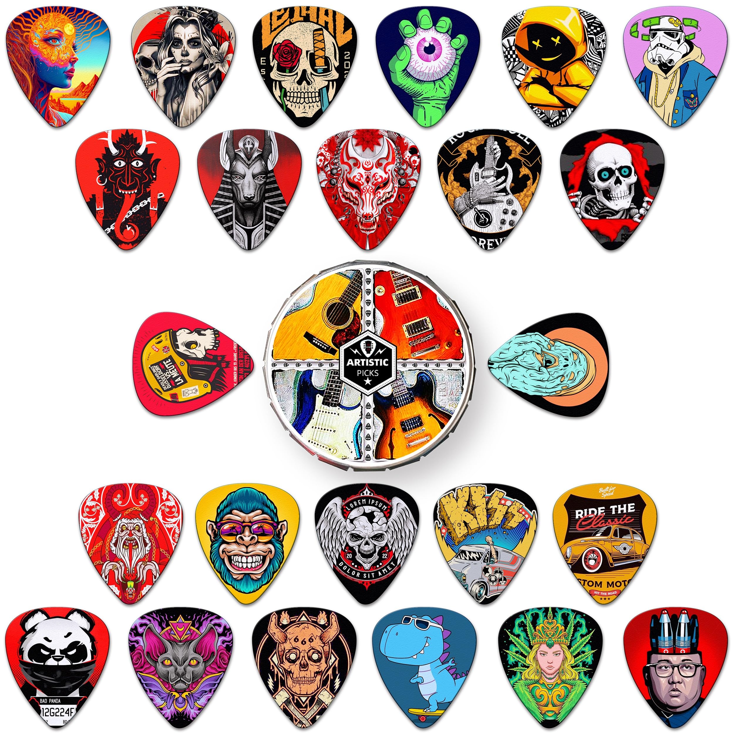 Guitar Picks 24 Pack Thin,Medium,Heavythick Guitar Picks,Bass Picks Personalized Design,046 071 096 120 Mm Guitar Pick For Acous