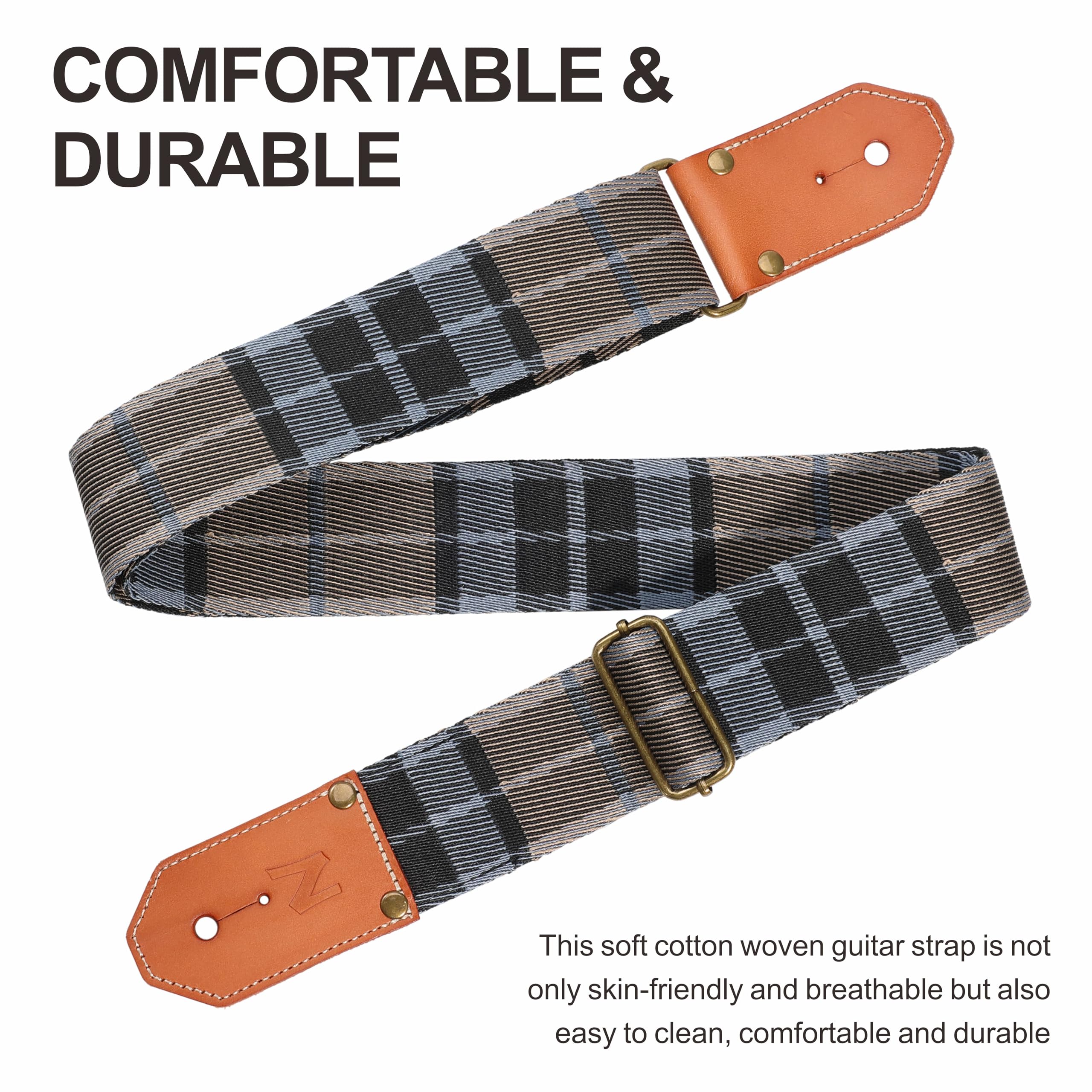 Nefelibata Cool Woven Guitar Strap with Thicked First Layer Vegetable Tanned Cowhide Leather Ends for Acoustic, Bass, Electric G