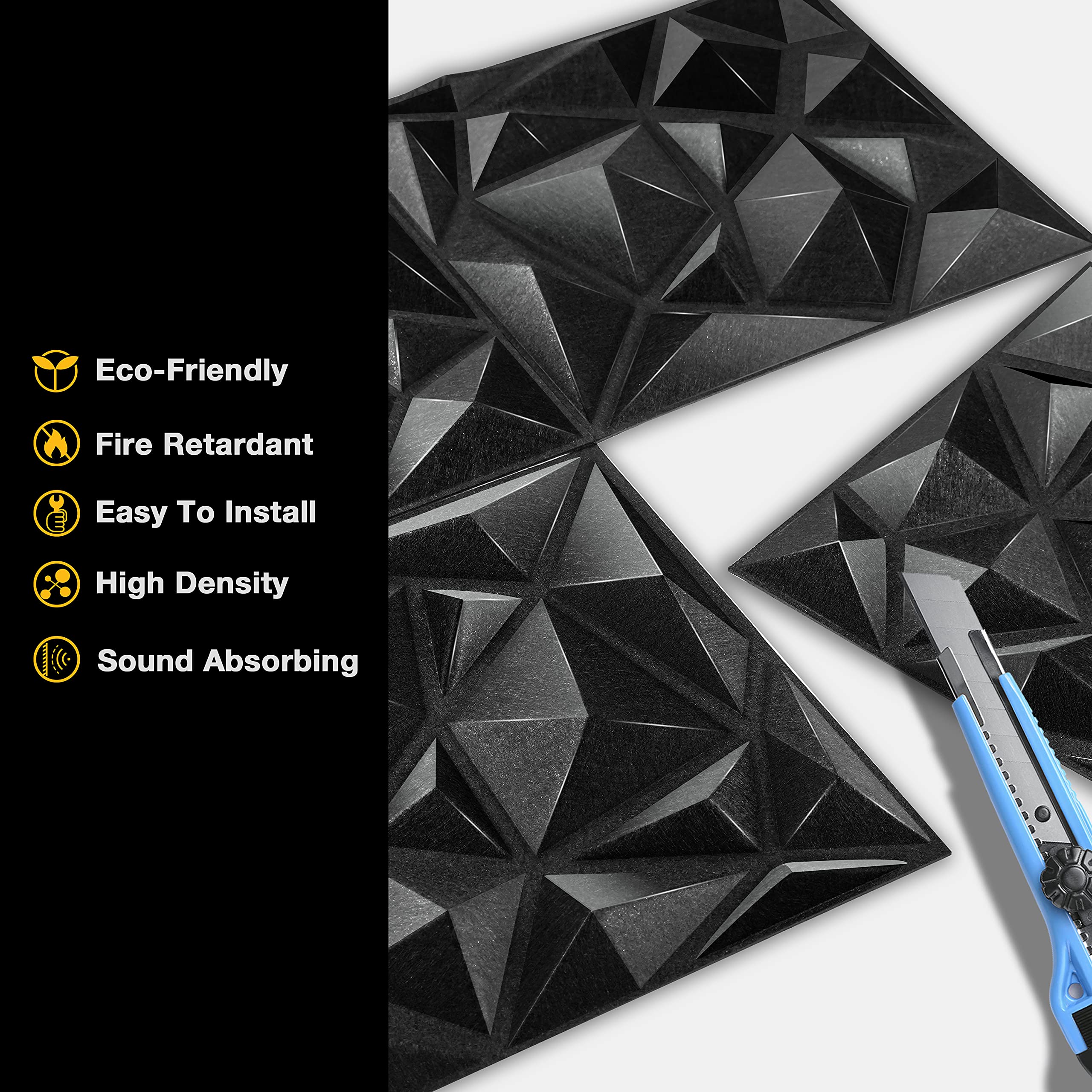 Sonic Acoustics 12 Pack Acoustic Foam Panels 0.4'' X 12'' X 12'' Sound Absorbing Panel, 3D Unique Soundproof Foam Insulation, Fo