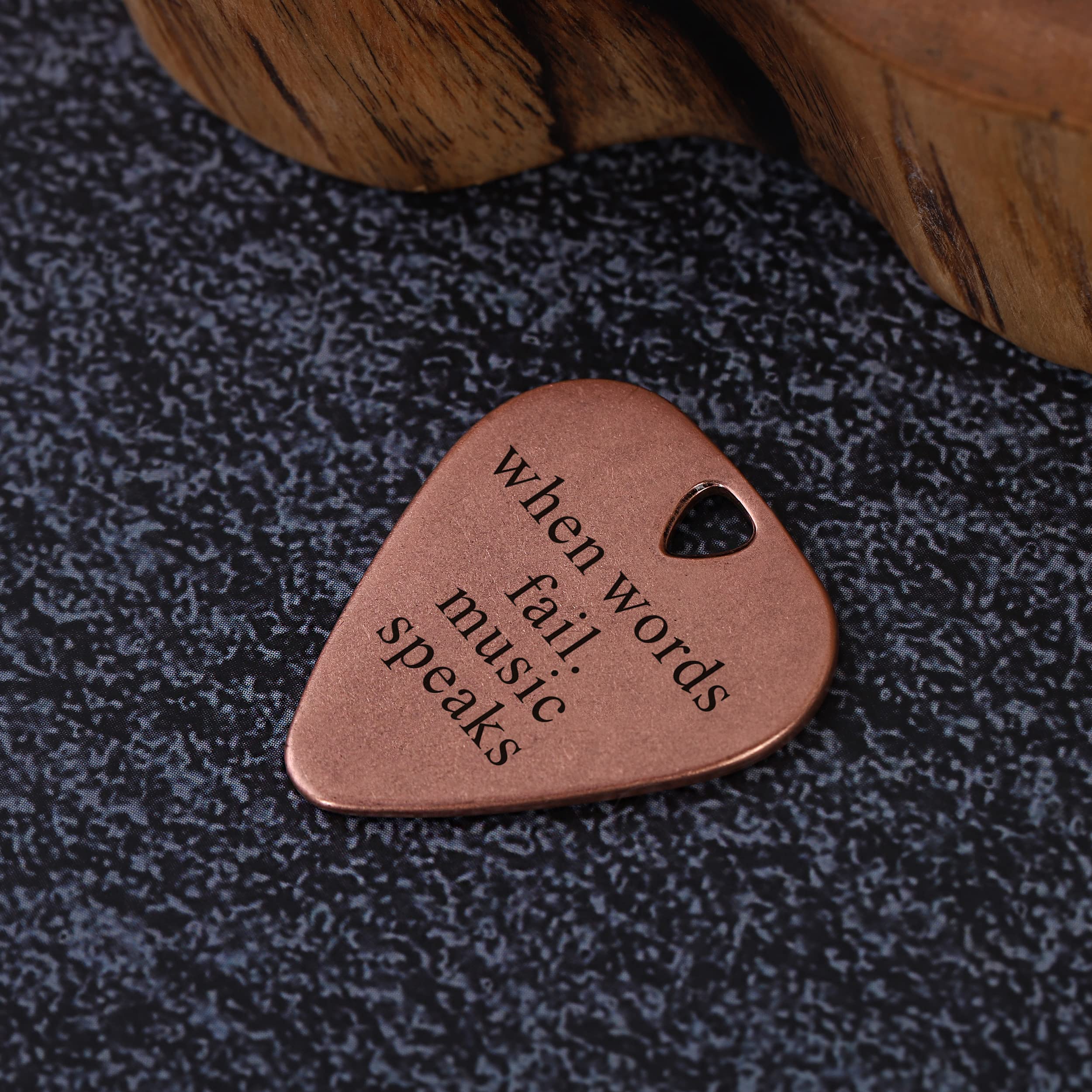 Guitar Pick Engraved Musician Gift Custom Boyfriend Girlfriend Accessories Gift For Dad When words fail Music Speak (Copper When