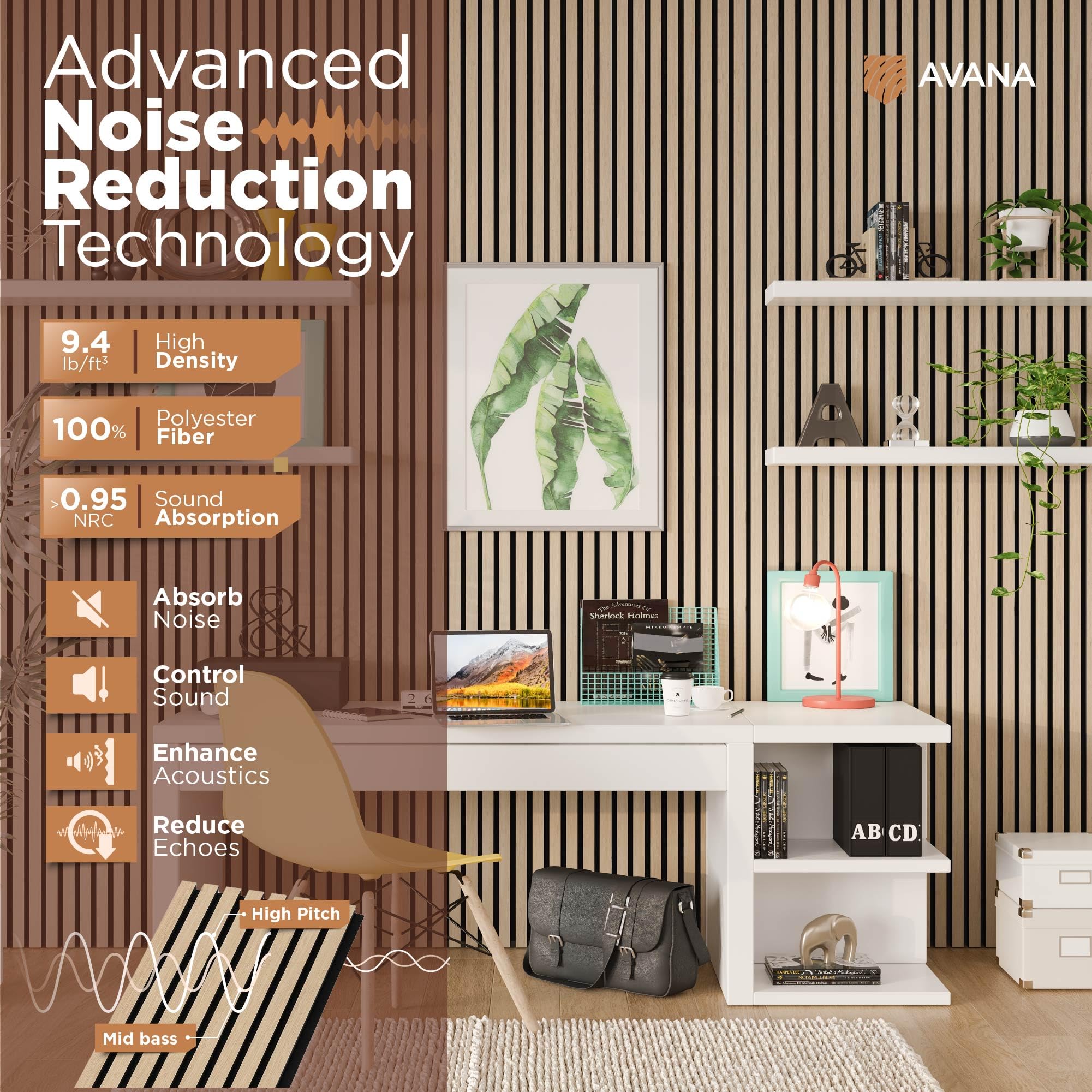 Avana Modern Acoustic Wood Wall Panels - 94.4 X 12.6 Inch White Oak Acoustic Panels 1 PC - Wall Panels For Interior Wall Decor f